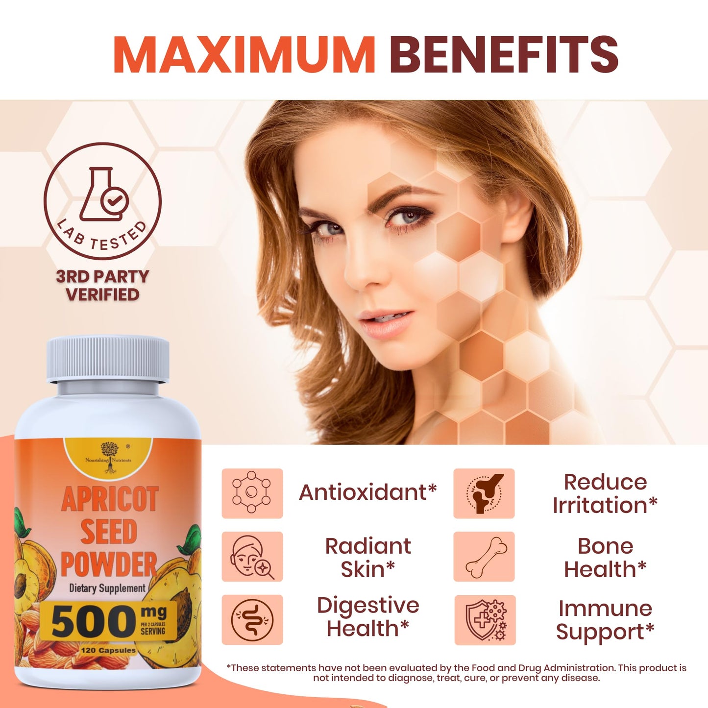 Nourishing Nutrients Organic Apricot Seeds Powder Capsules, 120 Count