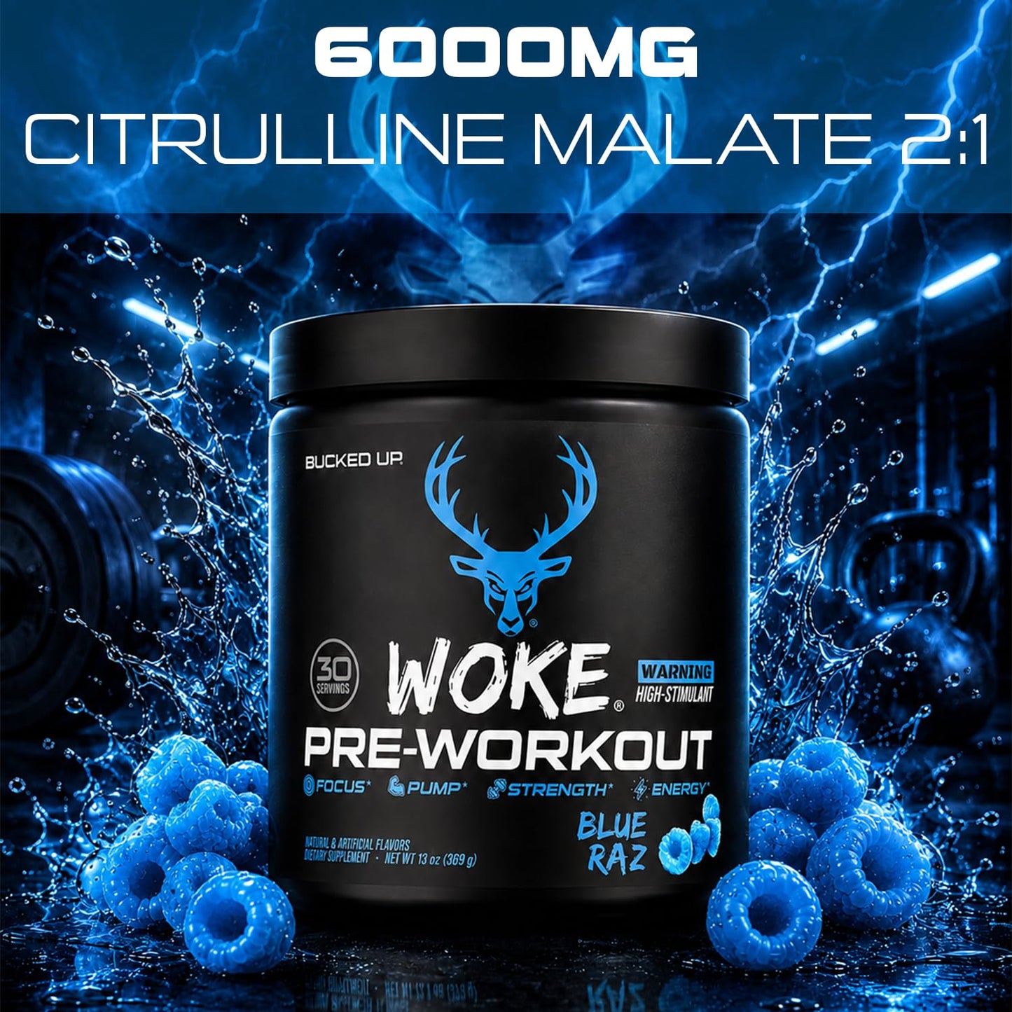 Bucked Up Woke HIGH STIM Pre Workout Powder 12.33 Ounce