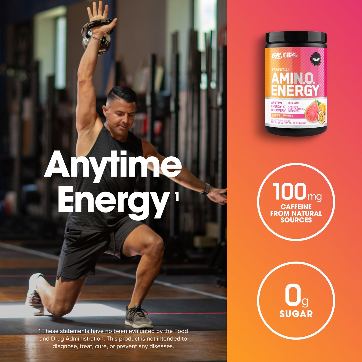 Optimum Nutrition Amino Energy Pre Workout with Green Tea, BCAA, Amino Acids, Keto Friendly, Green Coffee Extract Energy Powder, 9.5 Ounce