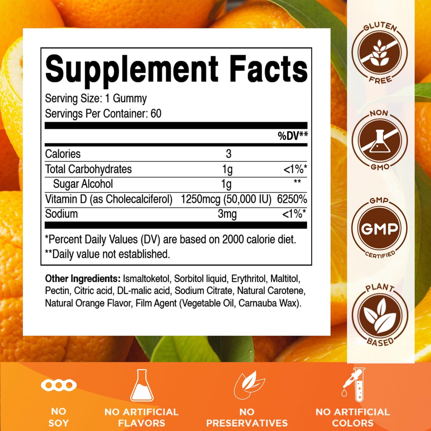 Vitamatic Sugar Free Vitamin D3 50,000 IU Weekly Supplement Gummies 60 Count