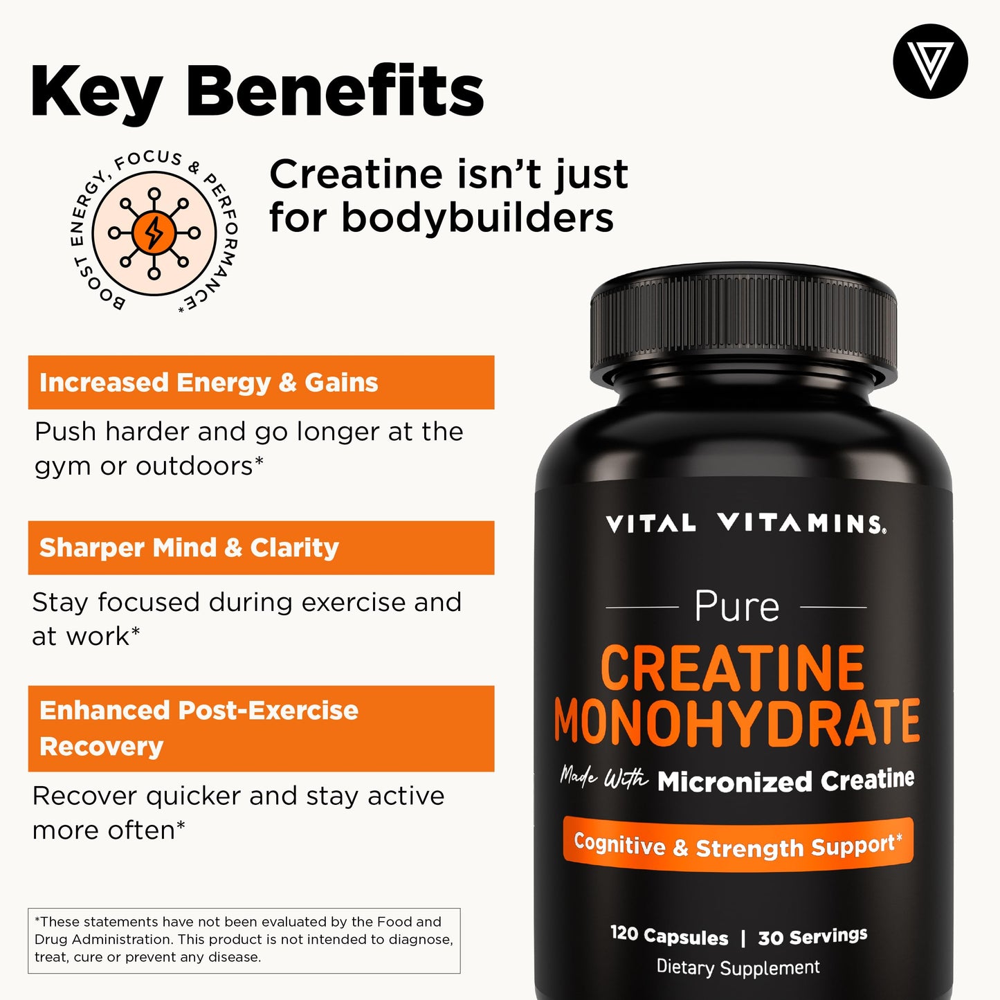Vital Vitamins Creatine Monohydrate Capsule 120 Count