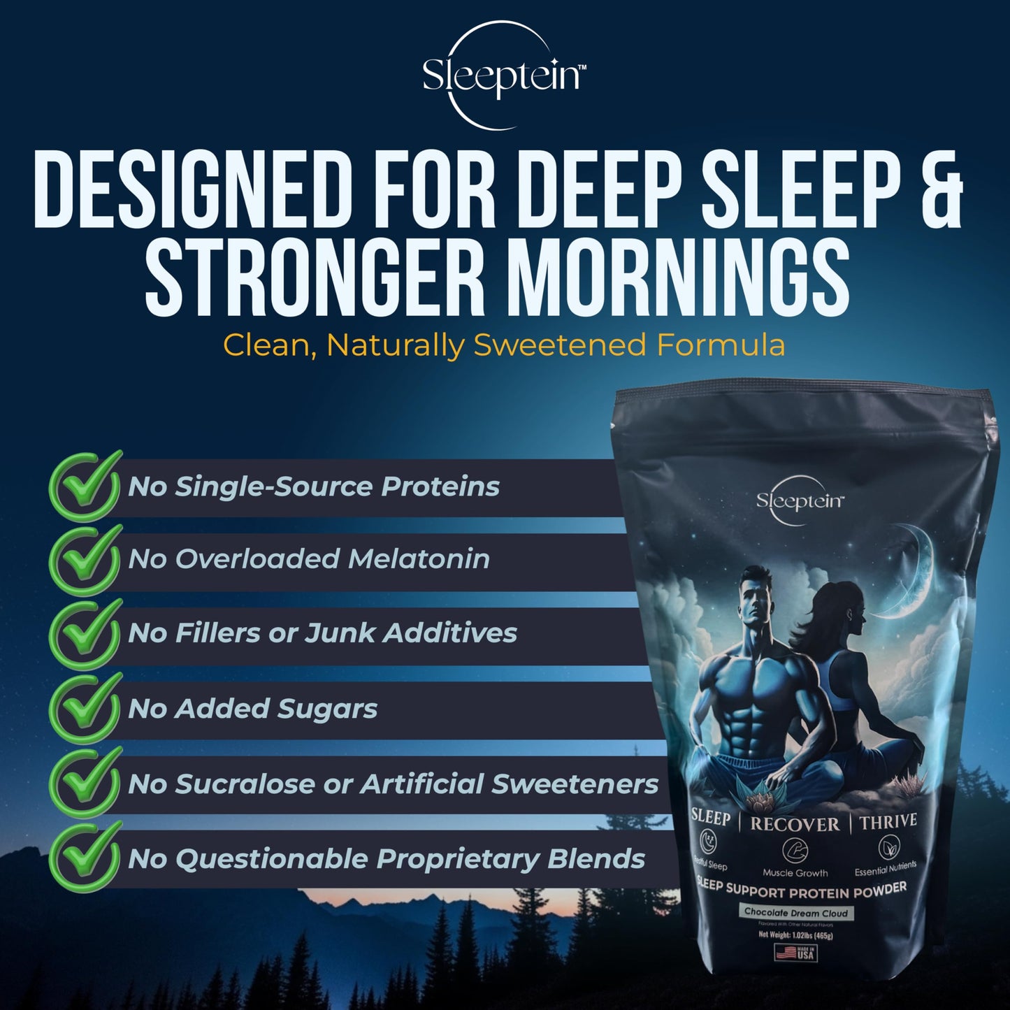 Sleeptein Sleep Support Protein Powder Nighttime Recovery, Powder, 16.32 oz