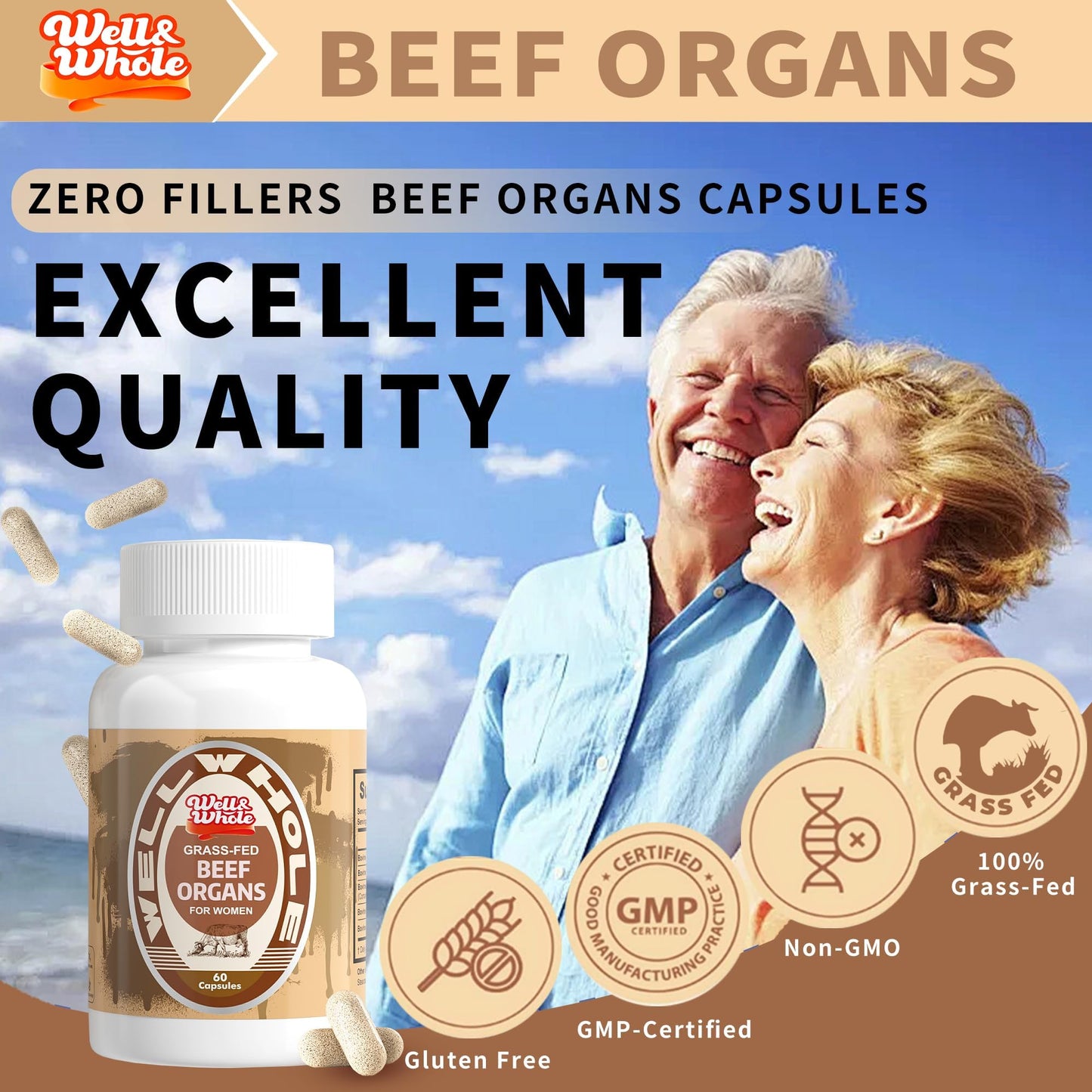 Well&Whole Grassfed Beef Organ Supplement Capsules, 60 Count