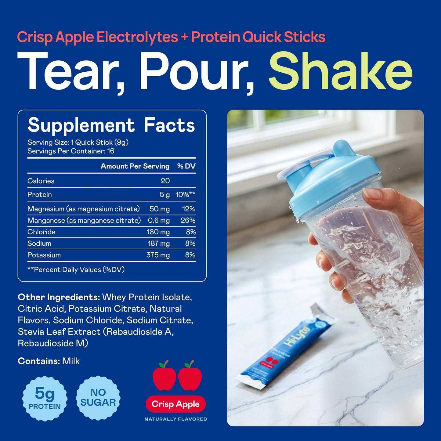 Hi-Lyte Electrolytes + Protein Quick Sticks Crisp Apple Powder
