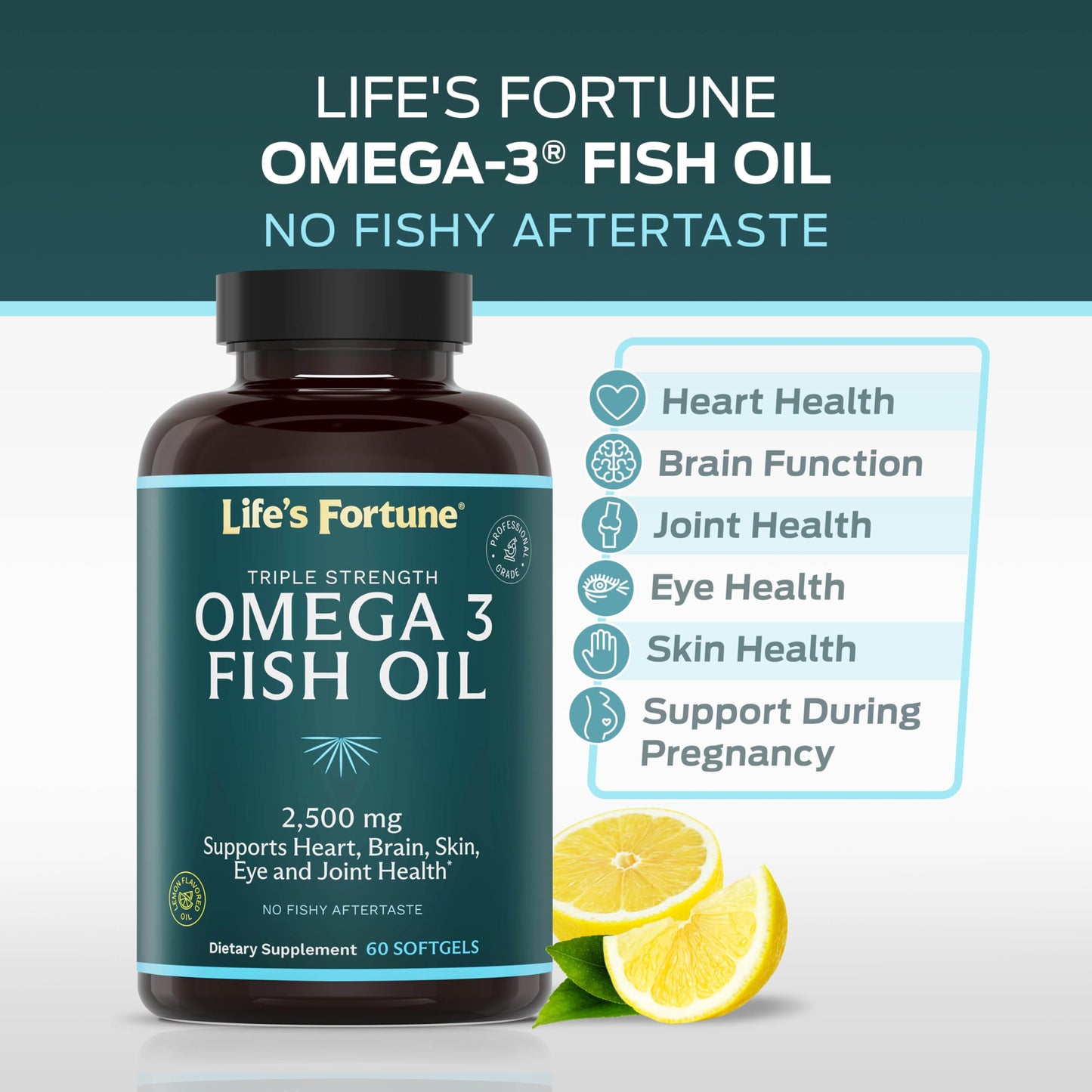Life's Fortune Fish Oil Omega-3 Concentrate Supplement 2500 mg Softgels 60 Count