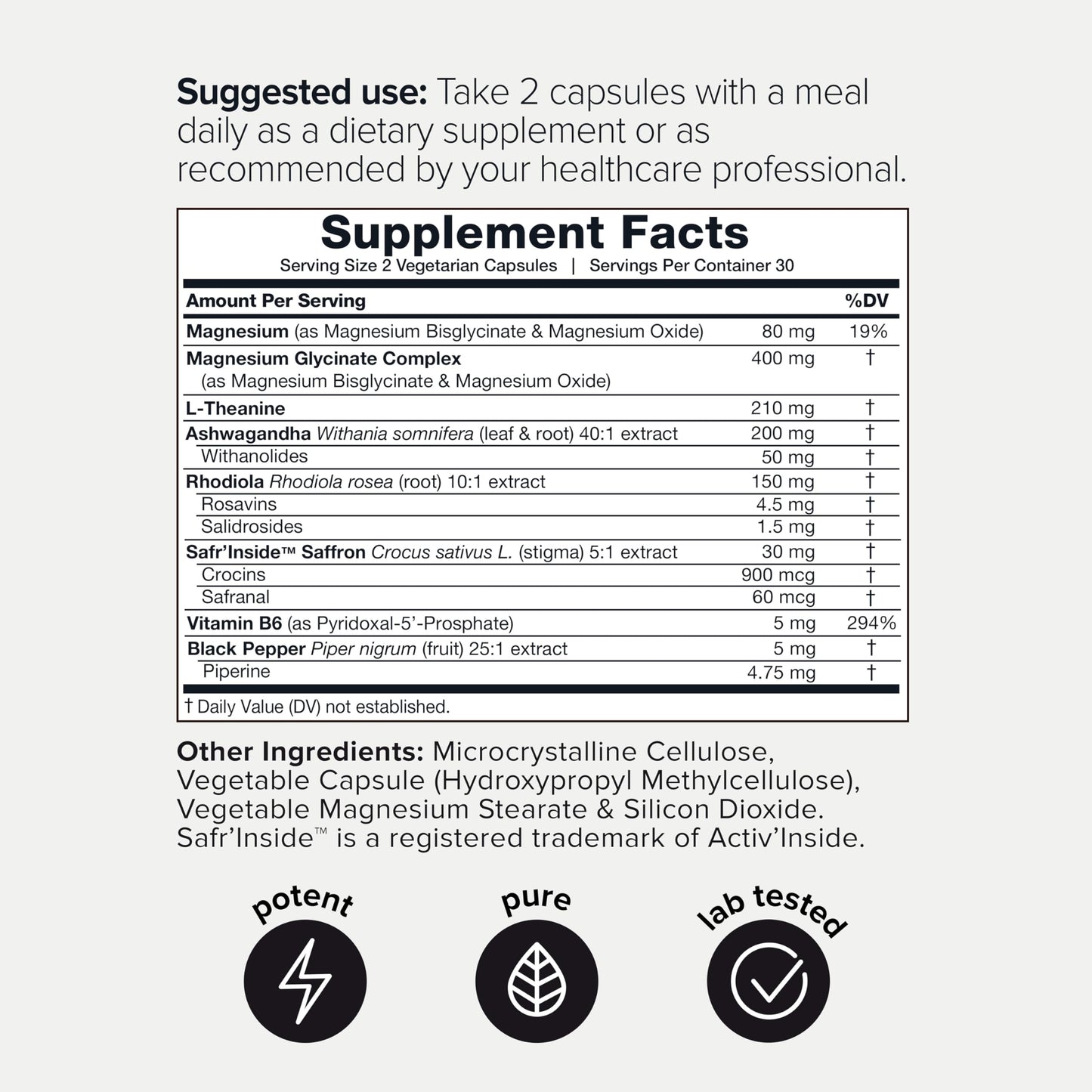 Toniiq Saffron Extract Complex – 30mg Clinically Studied Safr’Inside® – L-Theanine 210mg, Magnesium Glycinate 400mg, 40:1 Ashwagandha & 10:1 Rhodiola – Lab Tested, 60 Capsules