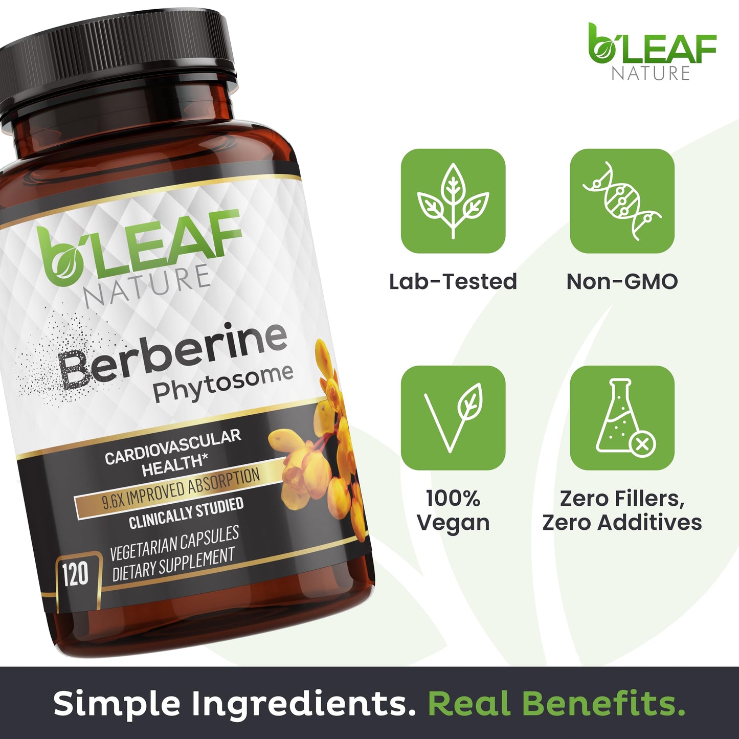 B'LEAF NATURE Berberine Phytosome Capsules, 120 Count