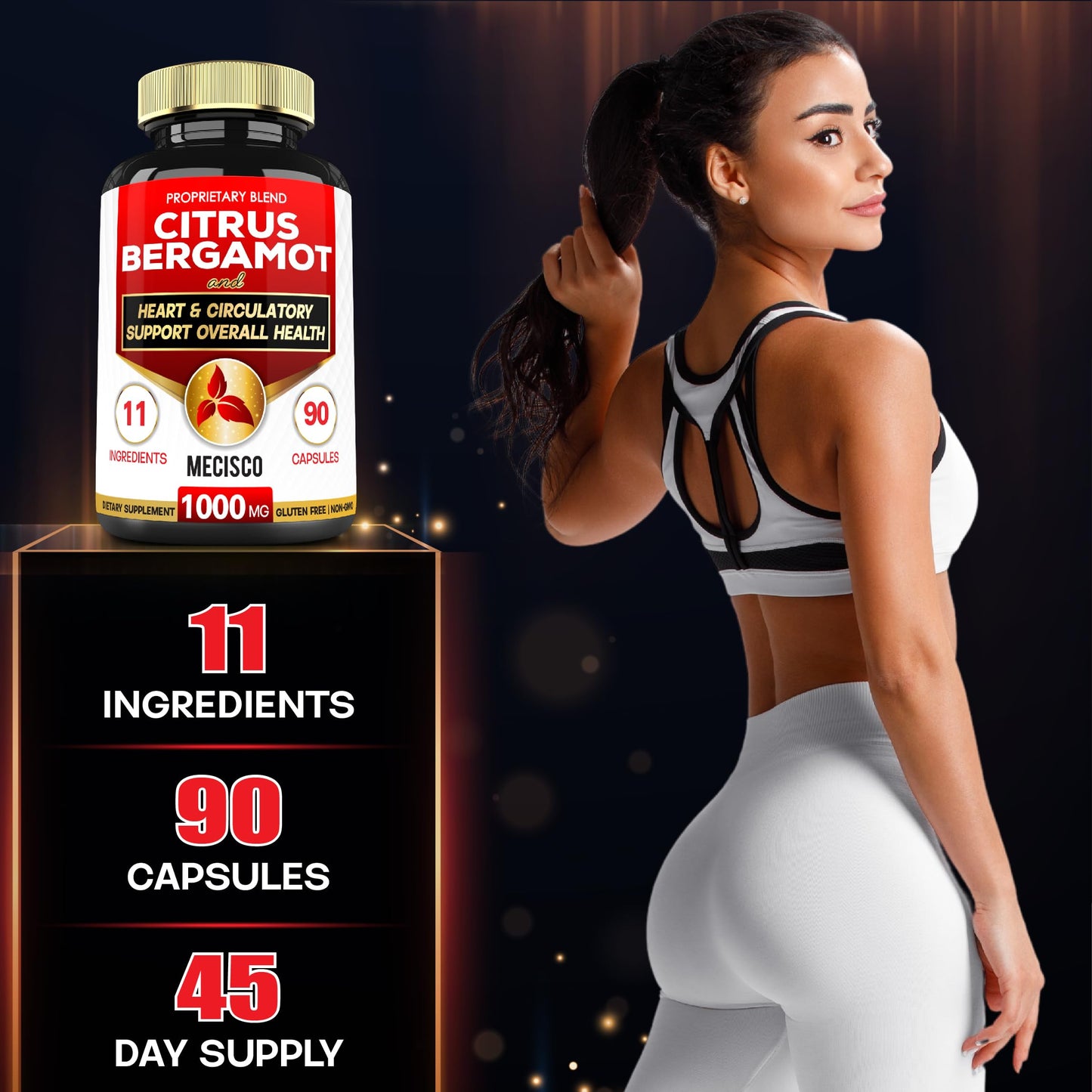 Mecisco 11 in 1 Citrus Bergamot Supplement 1000mg with Black Chokeberry, Berberine HCl & More Capsules, 90 Capsules
