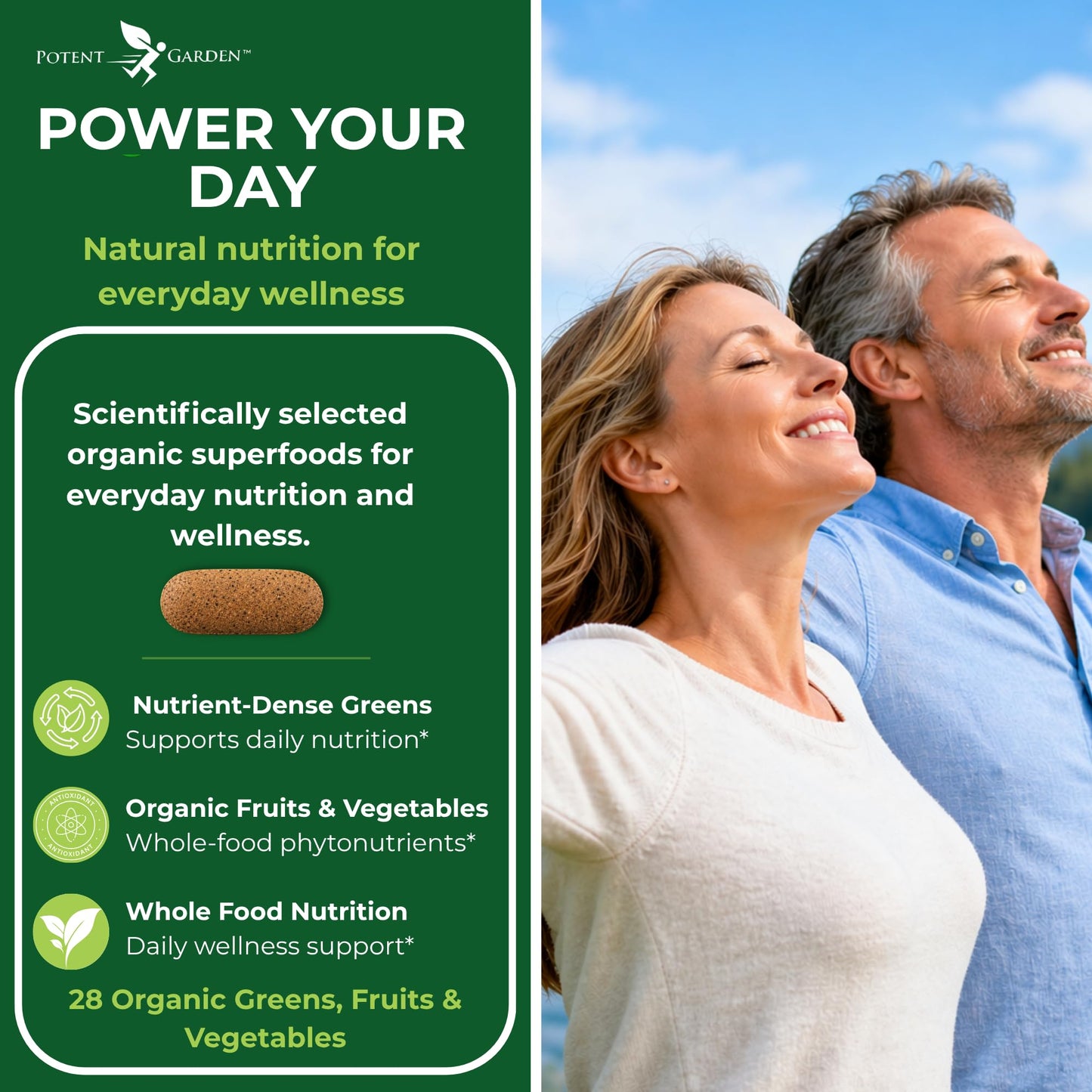 Potent Garden Organic Superfood Greens, Fruit and Veggie Supplement Tablets, 120