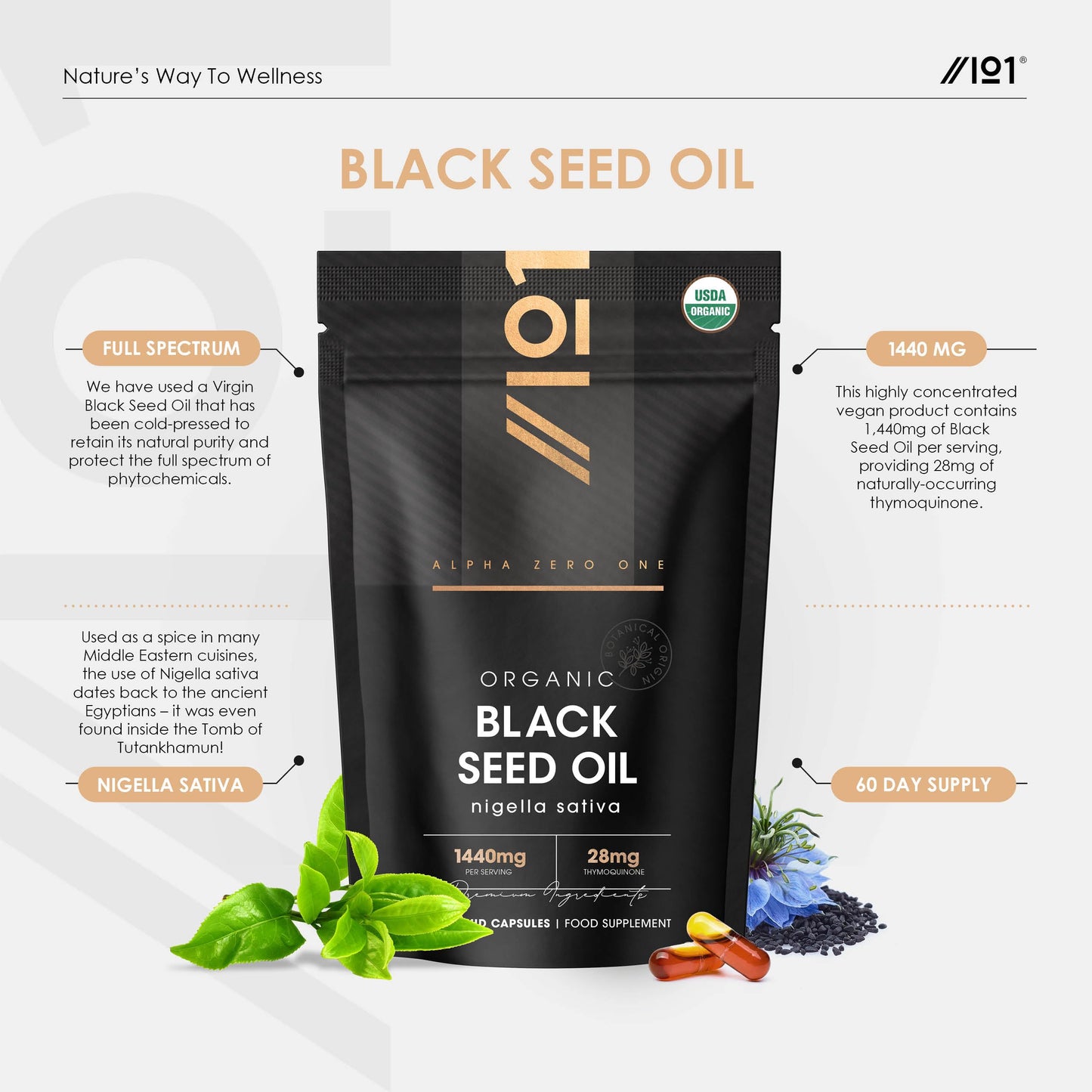 ALPHA01 Organic Black Seed Oil Capsules 120 Count