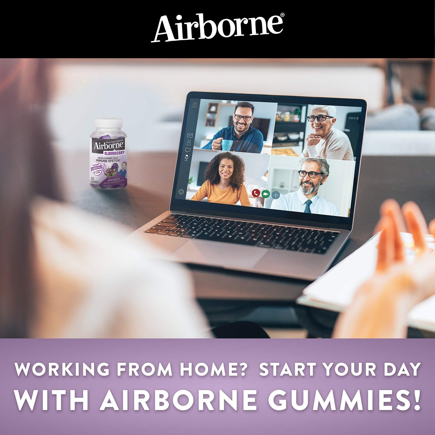 Airborne Elderberry + Zinc & Vitamin C Gummies for Adults, 60 Gummies