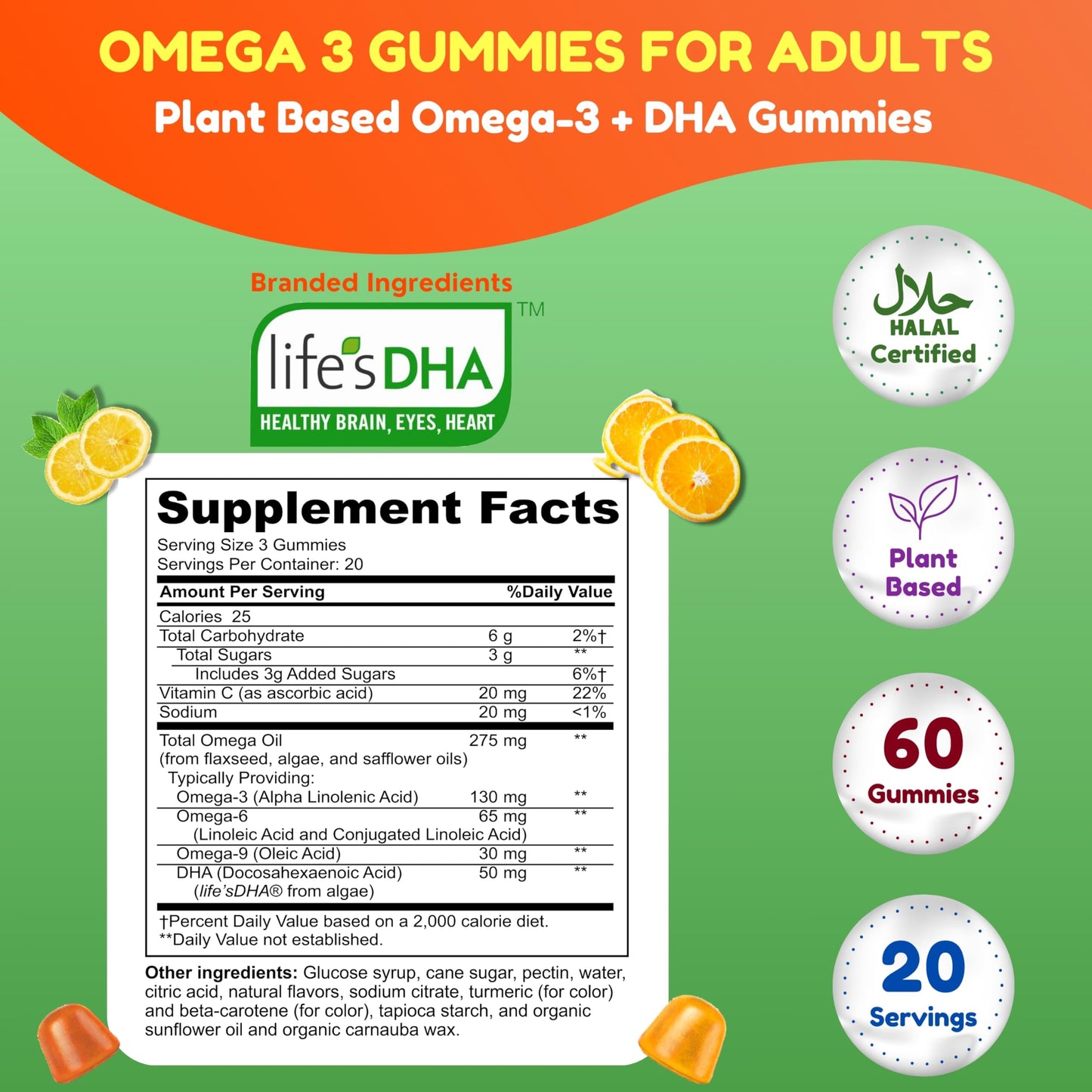 SHIFAA NUTRITION Vegan Omega-3 Gummies for Adults, 60 Count