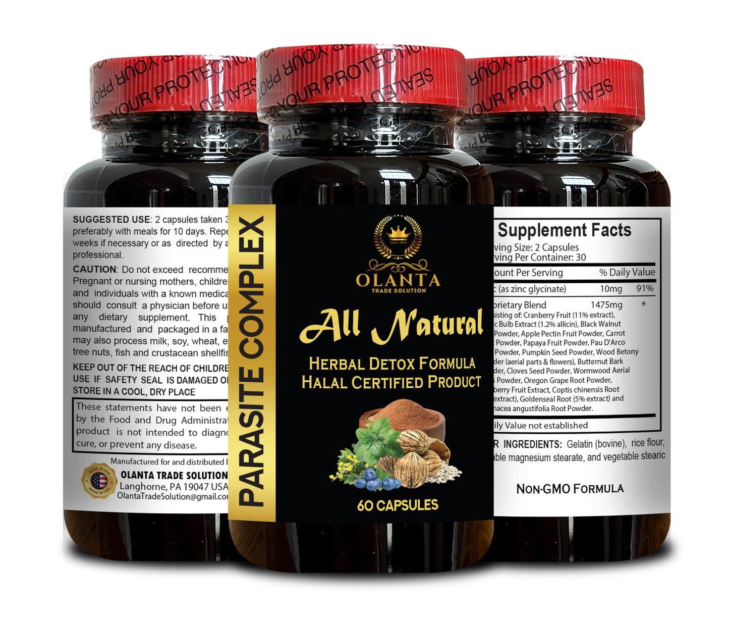 OLANTA TRADE SOLUTION Premium Parasite Complex - Herbal Cleanse & Digestive Wellness Complex - GMP-Certified Natural 60 Capsules