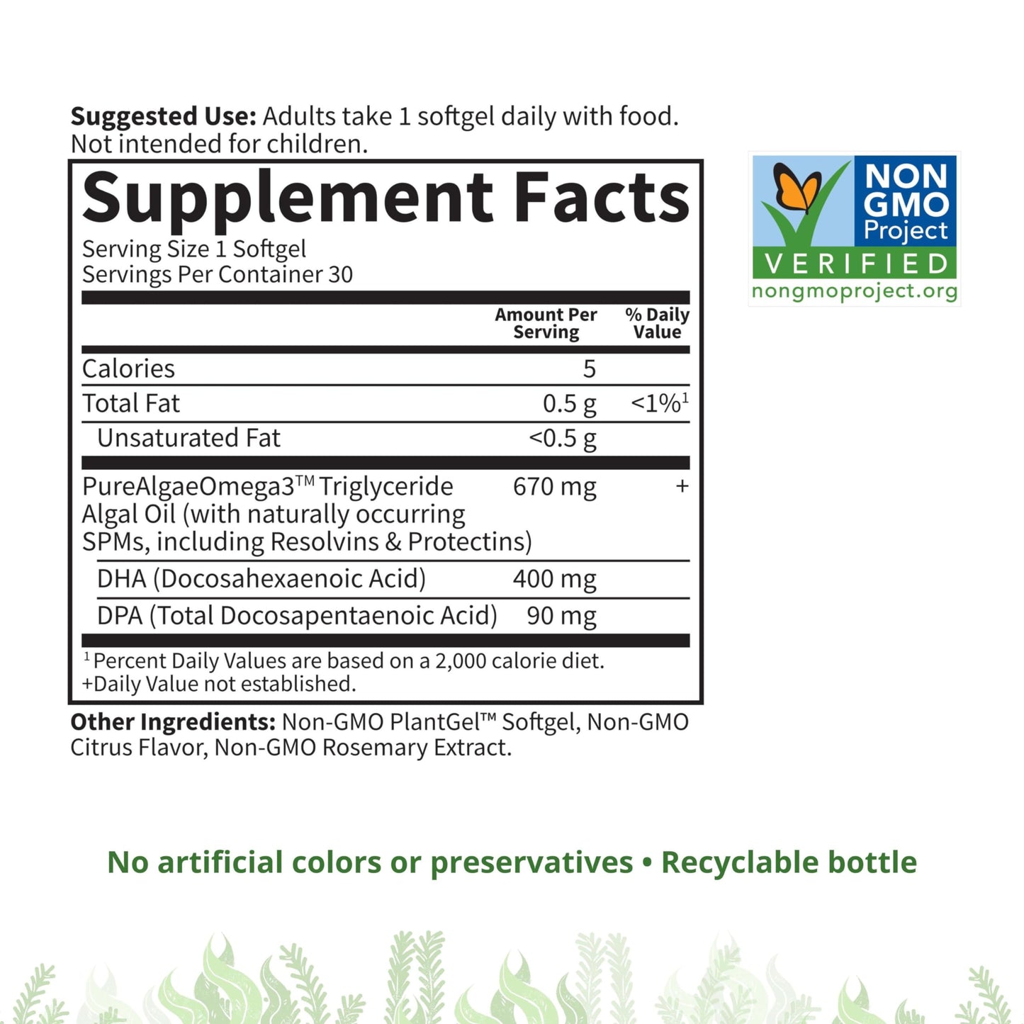 Garden of Life Omega 3 Vegan DHA Supplements Dr. Formulated Vegan DHA, 400mg DHA & 90mg DPA in Triglyceride Form from a Single Source 30 Softgels