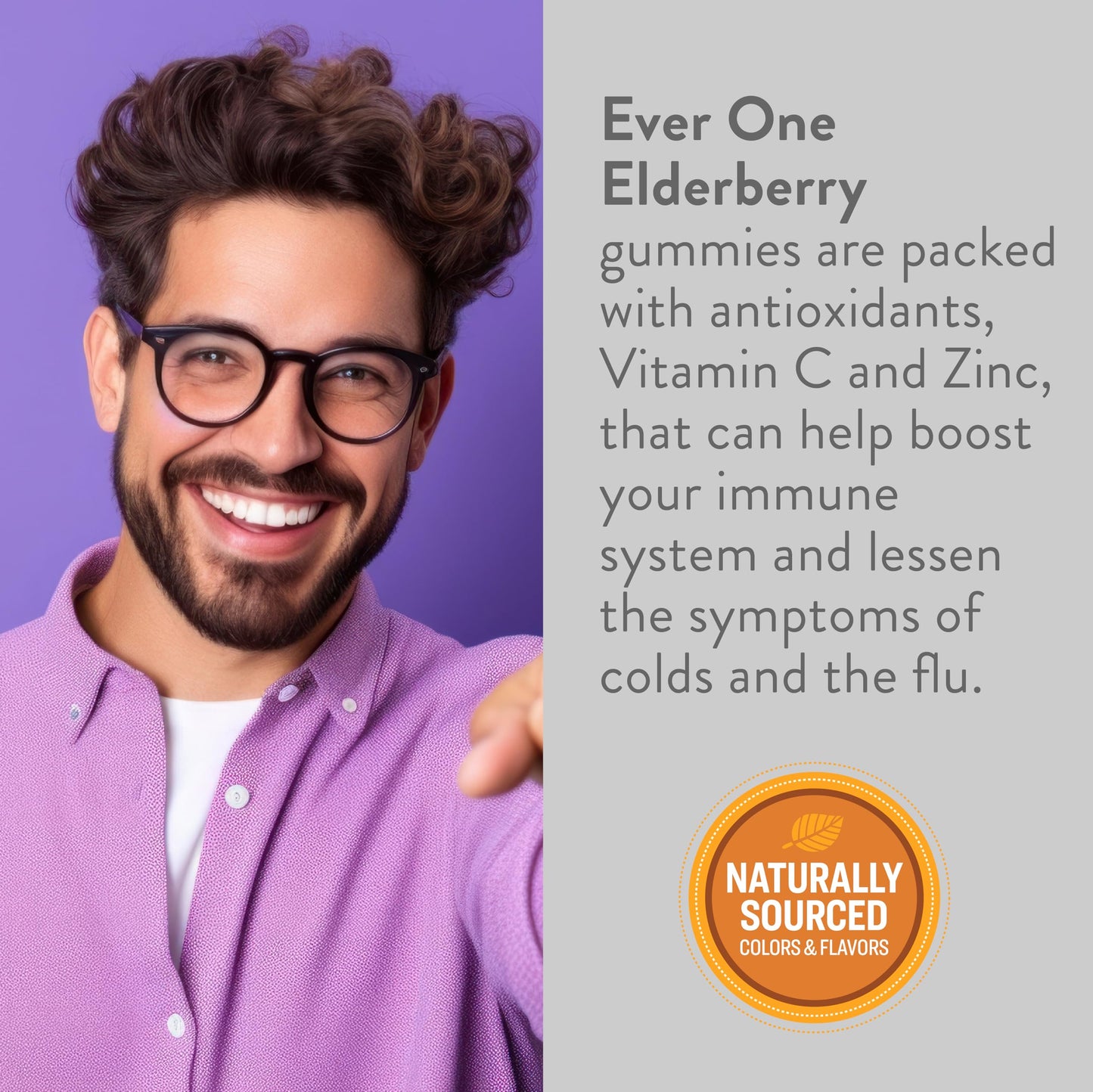 Ever One Sambucus Elderberry Gummies for Adults with Vitamin C and Zinc, 60 Count