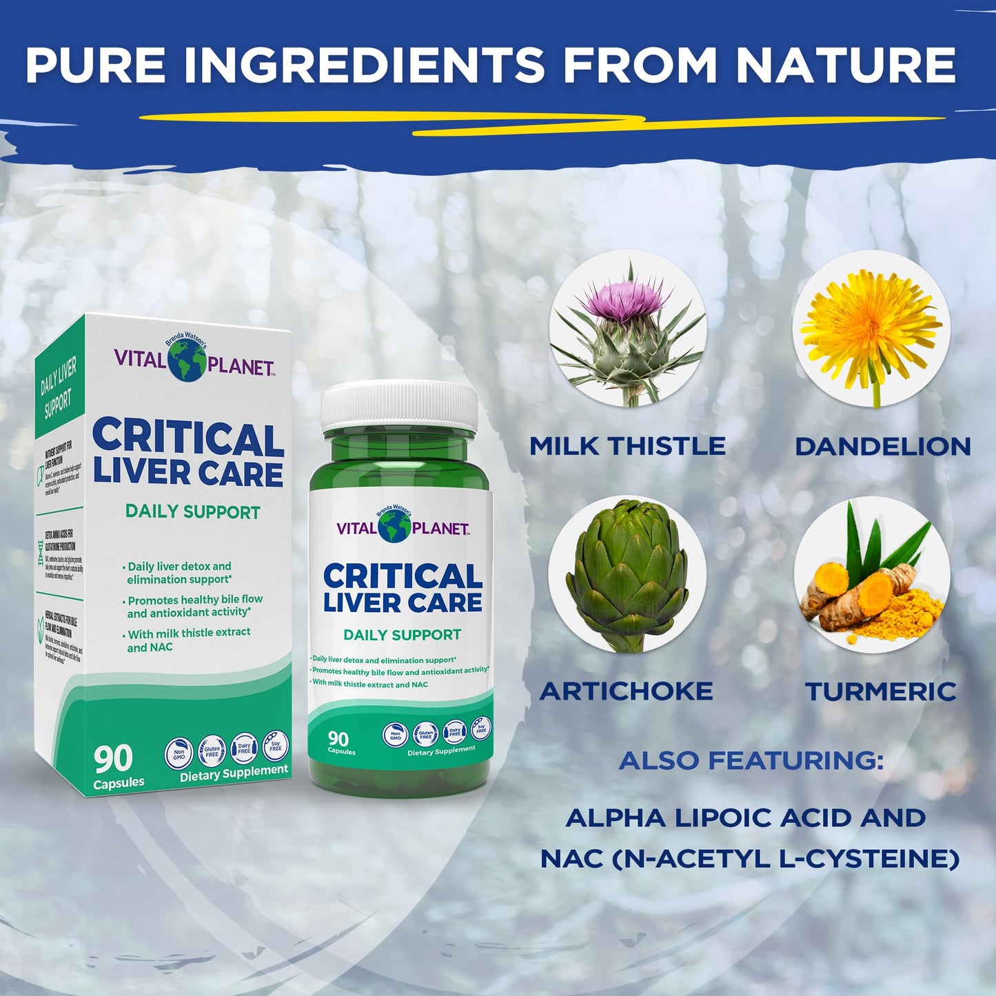 Vital Planet Critical Liver Care Liver Cleanse Detox & Repair Daily Support with Milk Thistle, N-Acetyl Cysteine, Dandelion, Turmeric, Berberine, Alpha Lipoic Acid, TMG 90 Capsules