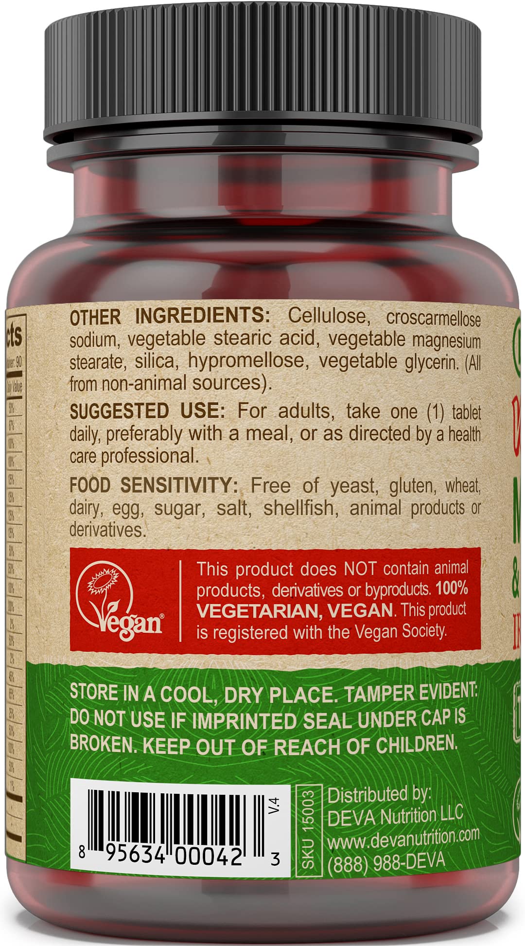 DEVA Vegan Multivitamin and Mineral Supplement Iron-Free Tablets, 90 Count