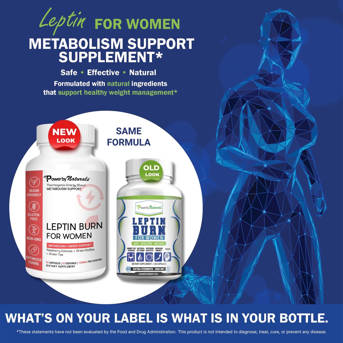 Power By Naturals LeptinBurn for Women – Weight Management Support with Green Coffee Bean, Garcinia & Green Tea Extract – Gluten-Free, Non-GMO, Vegan, 60 Capsules