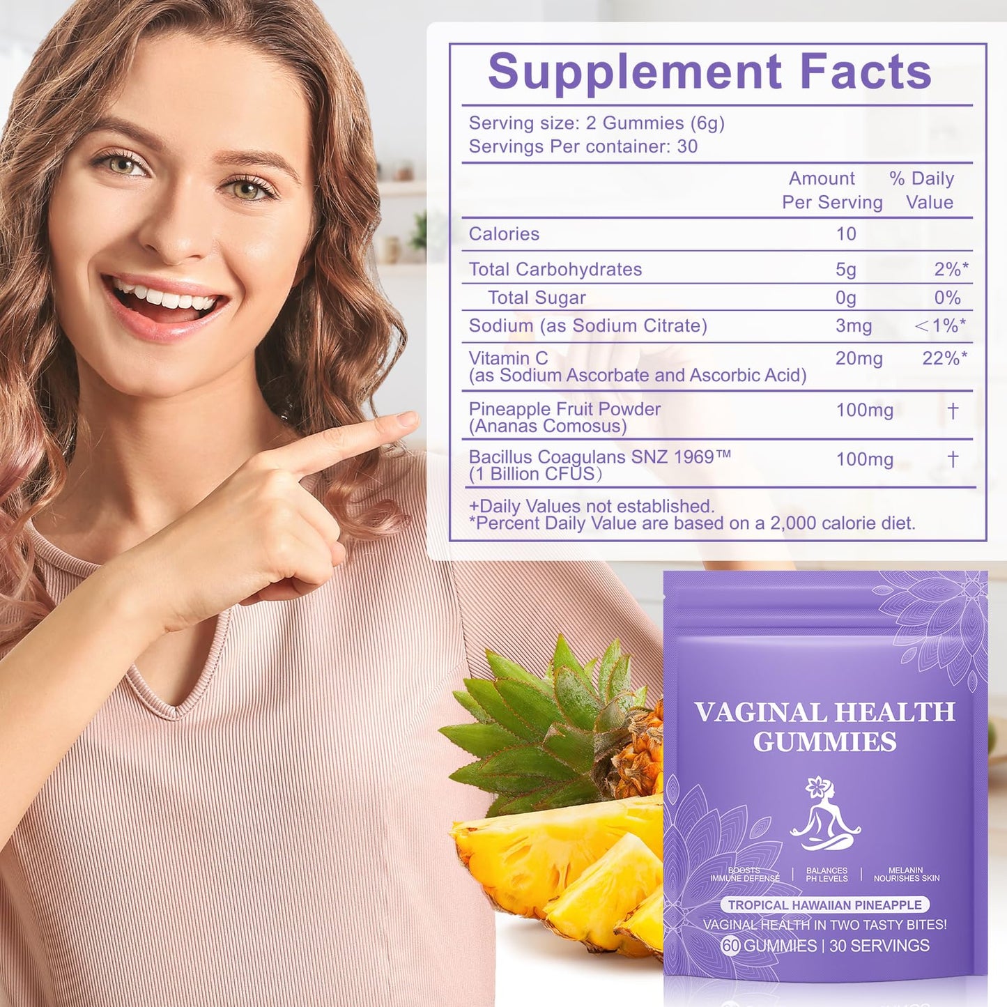 MXCZBSM Pineapple Gummies for Women PH Balance Probiotics Vaginal Gummies 120 Count