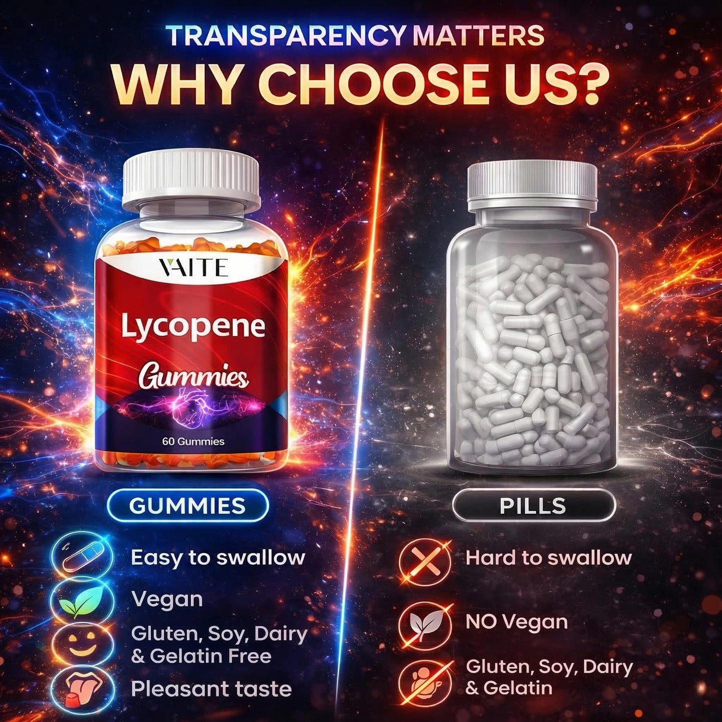 VAITE Lycopene Supplements for Men & Women 75mg 60 Gummies