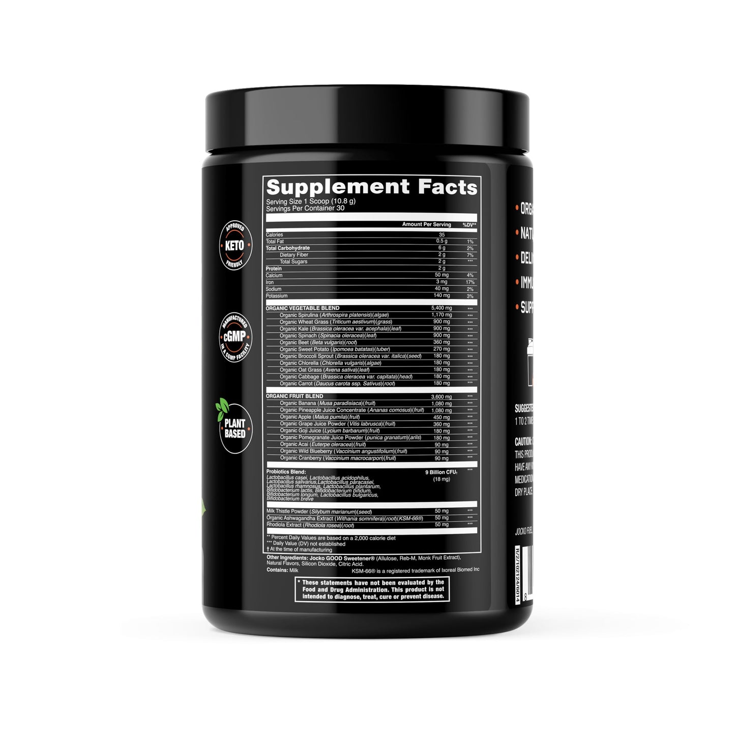 Jocko Fuel Daily Greens Powder 10.58 oz Premium Organic Greens Superfood for Gut Health, Digestion, Bloating, Immune Support with Spirulina, Chlorella, Digestive Enzymes, & Probiotics