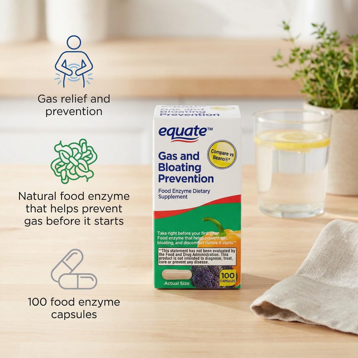 Generic Gas Relief and Prevention Food Enzyme 100 Capsules