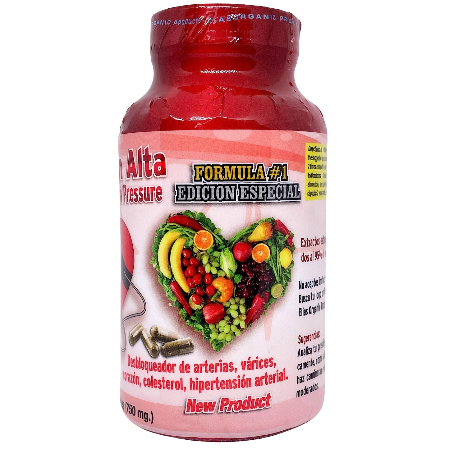 Elias Organic Products Presion Alta Chinese Salvia Gynostemma AJO Castno de Indias Capsule 90 Count