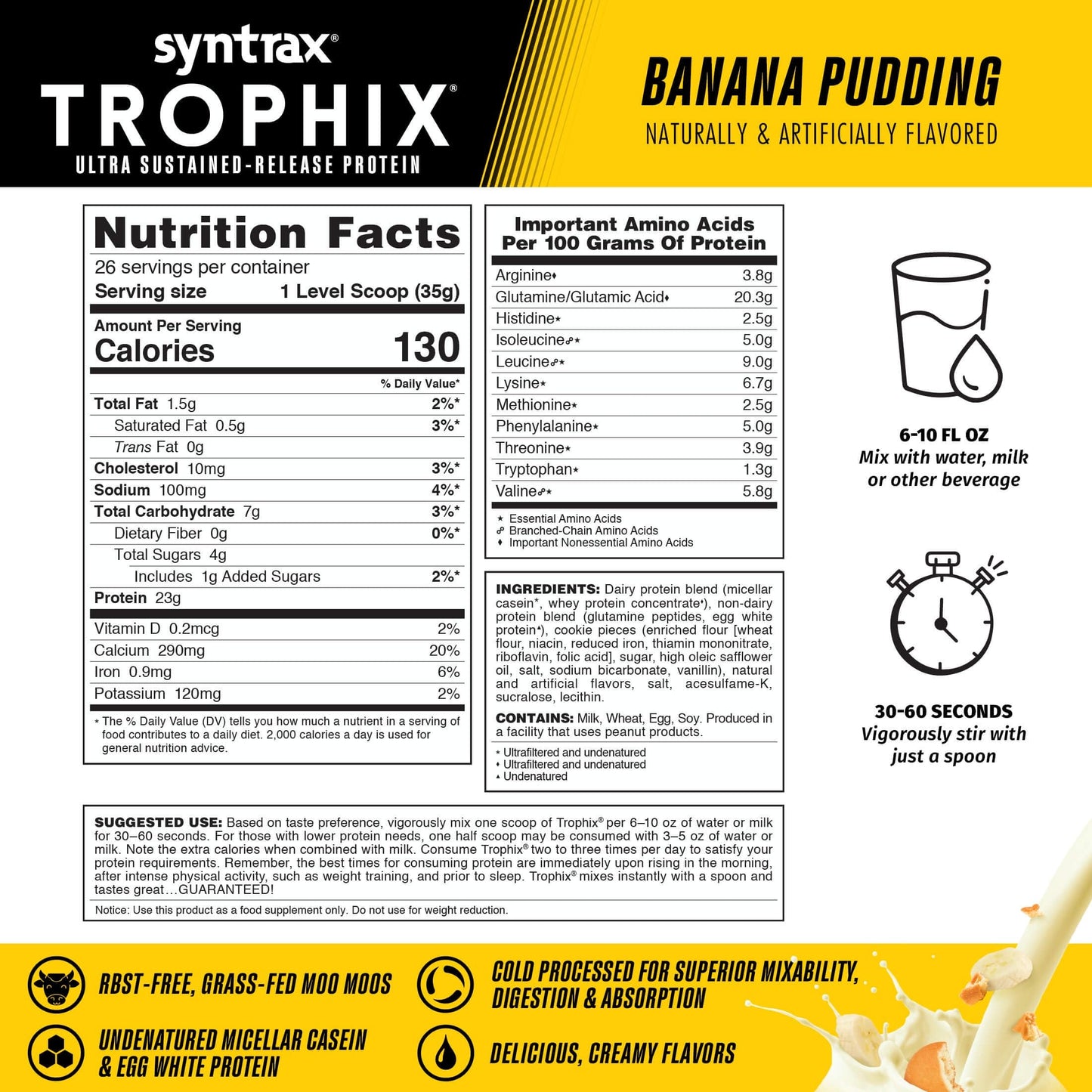 Syntrax Trophix Ultra Sustained-Release Protein Powder Blend, Banana Pudding, 32 Servings