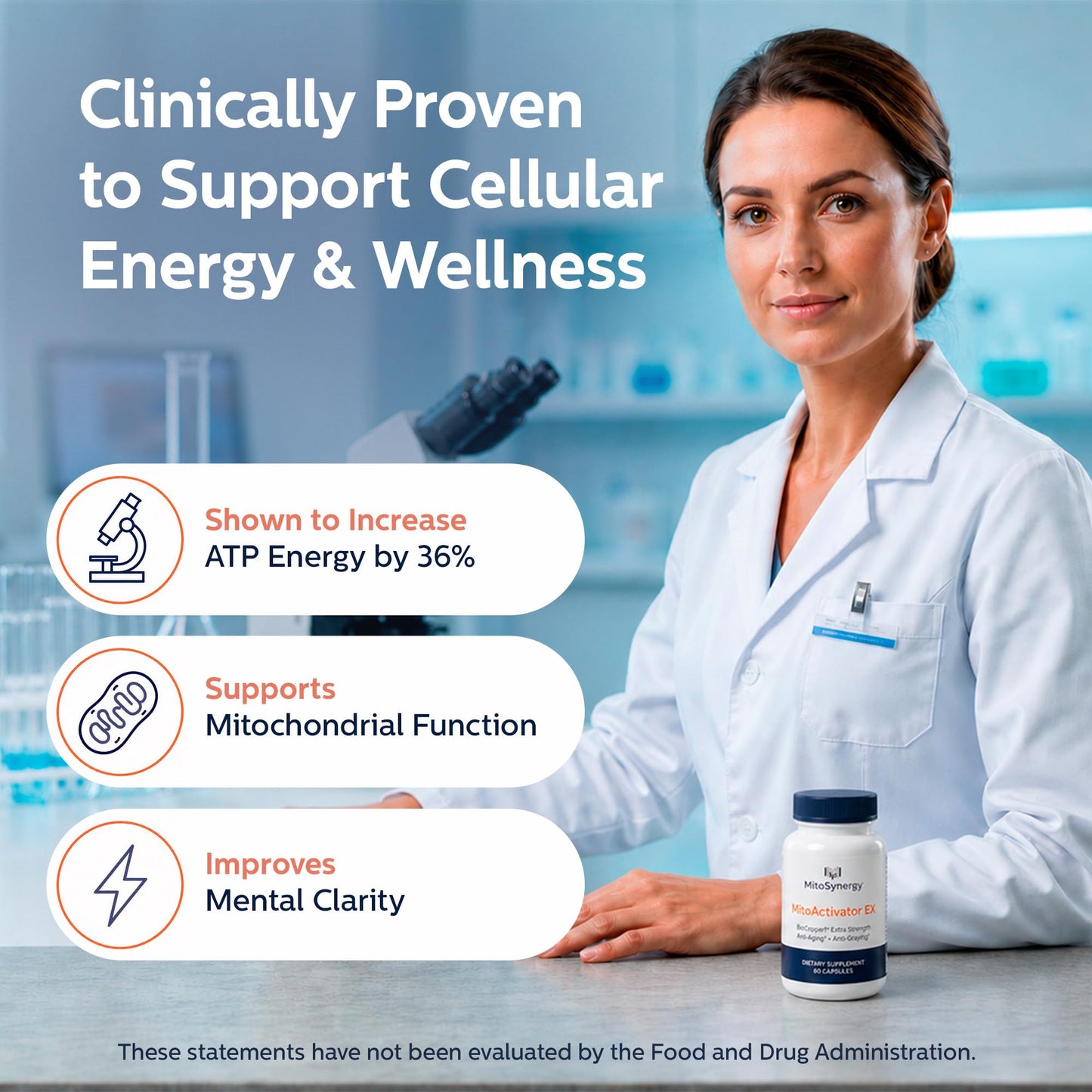 MitoSynergy MitoActivator EX BioCopper1 Cu1 (Cunermuspir) 0.5mg Extra Strength Bioavailable Copper - Mitochondrial NAD+ ATP Booster, Anti-Aging, Anti-Graying, Immune Support, 60 Capsules