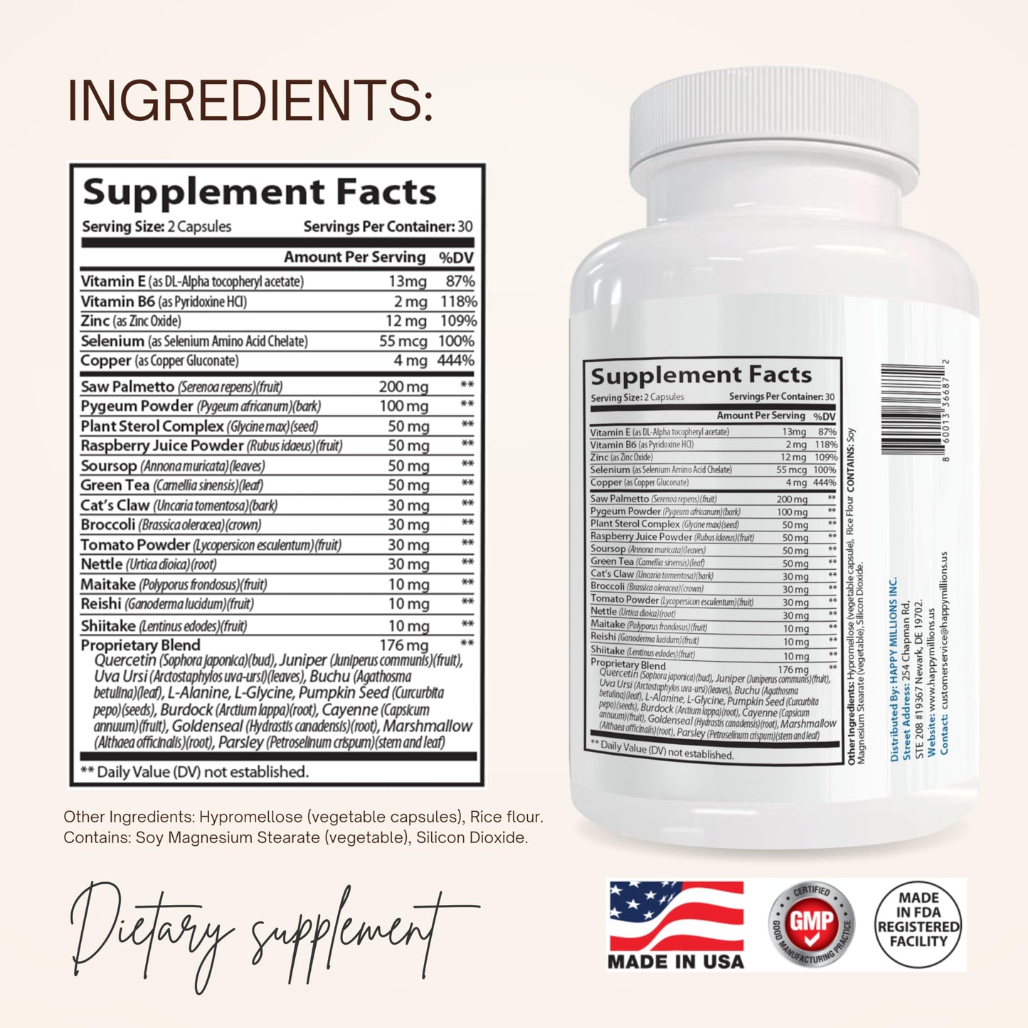 HAPPY MILLIONS Prostate Support Capsules 60 Count