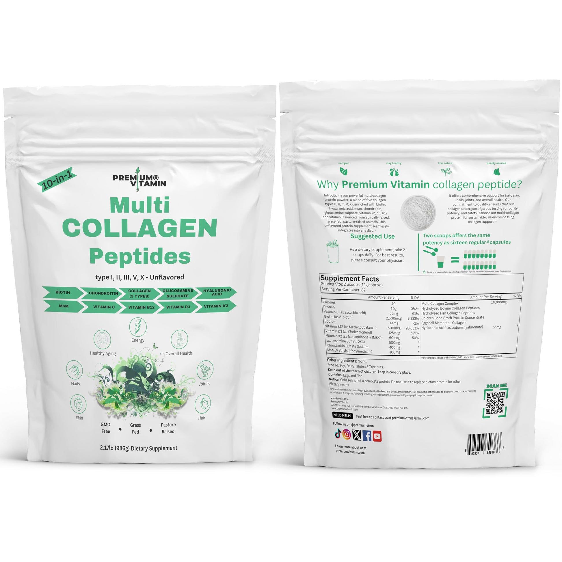 Premium Vitamin Multi Collagen Peptides Powder, 35