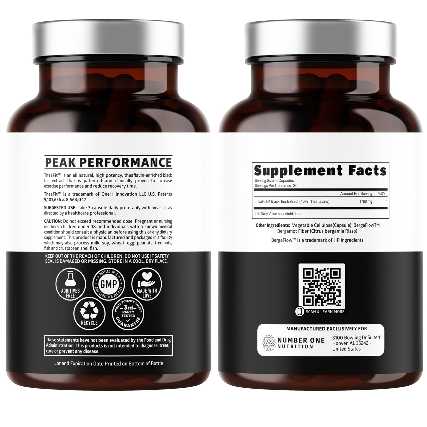 Number One Nutrition Premium Theaflavins Black Tea Extract 40% Theaflavins Capsules 90