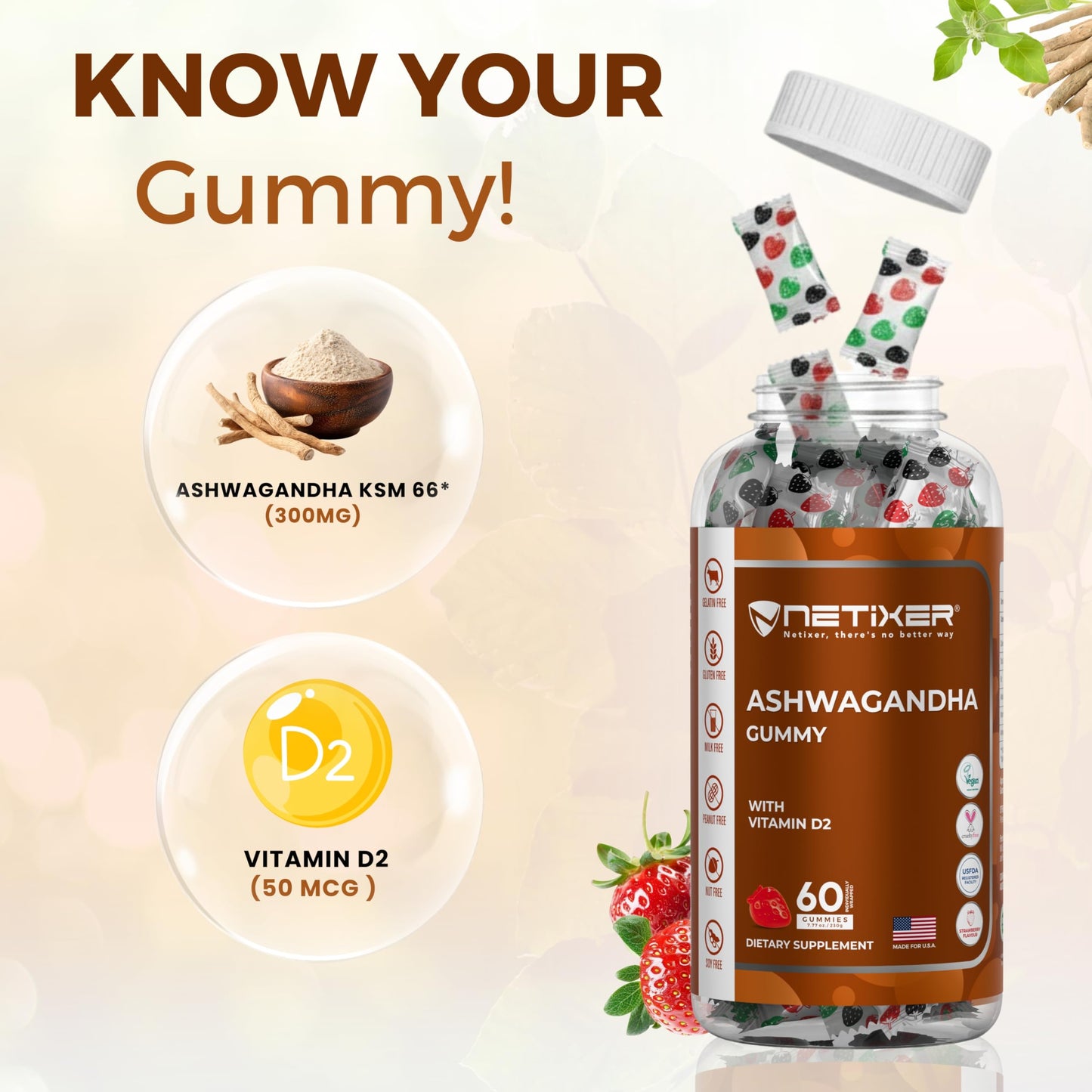 nETiXER Ashwagandha Gummies, 60 Gummies