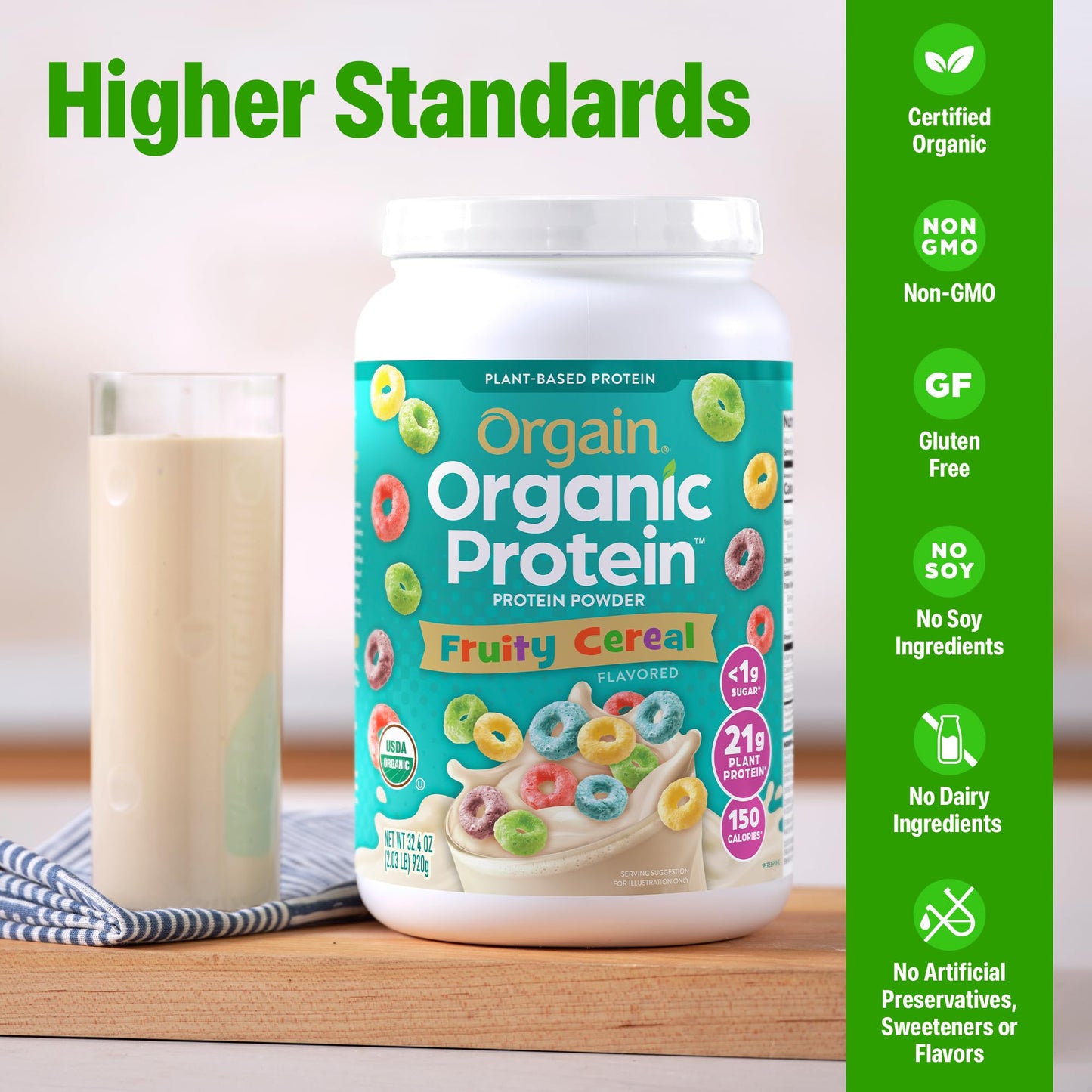 Orgain Organic Vegan 21g Protein Powder, Fruity Cereal, 32.4 oz