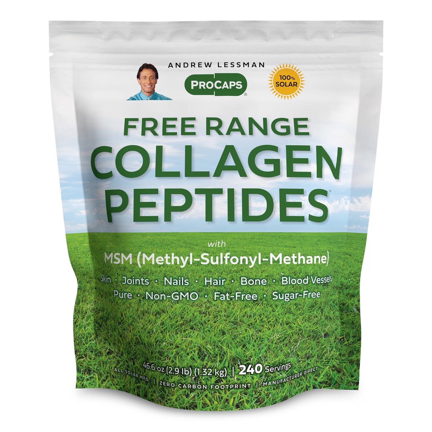 ANDREW LESSMAN Free Range Collagen Peptides and MSM Powder 240 Servings