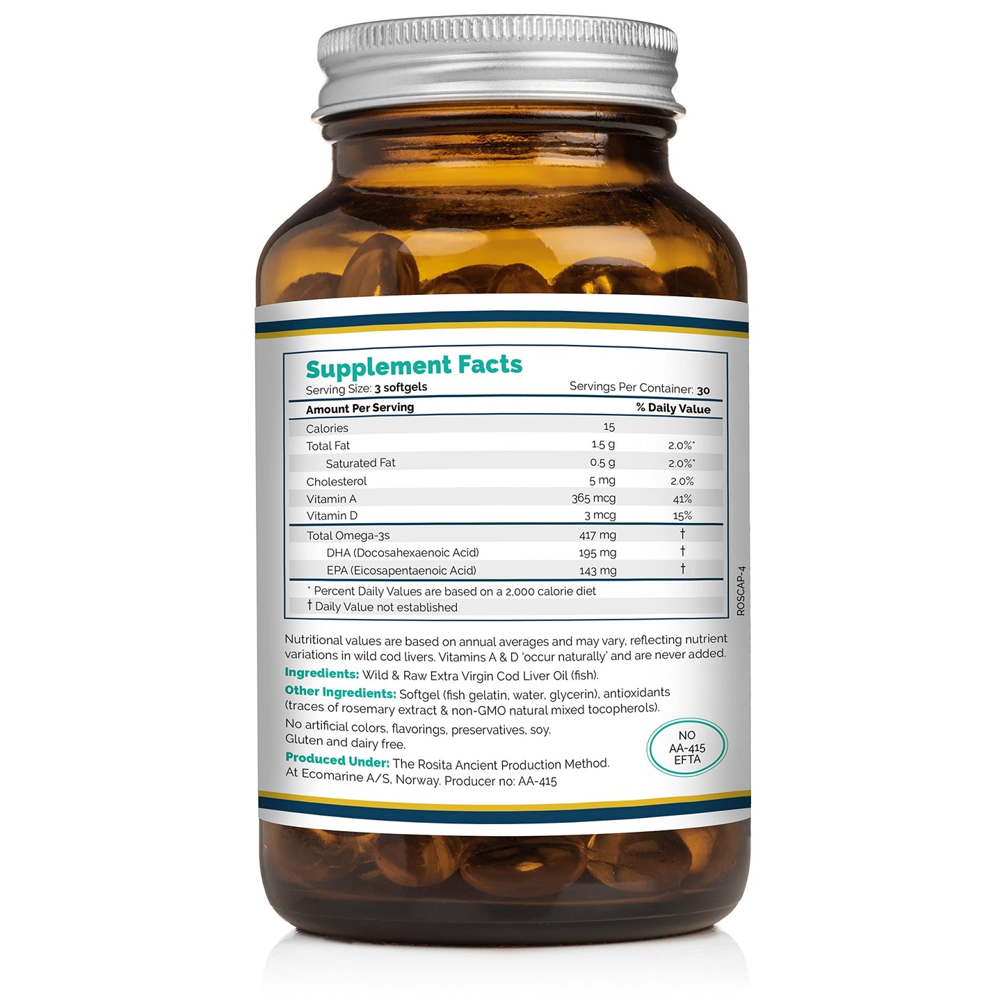 Rosita Real Foods Extra Virgin Cod Liver Oil Softgels 90