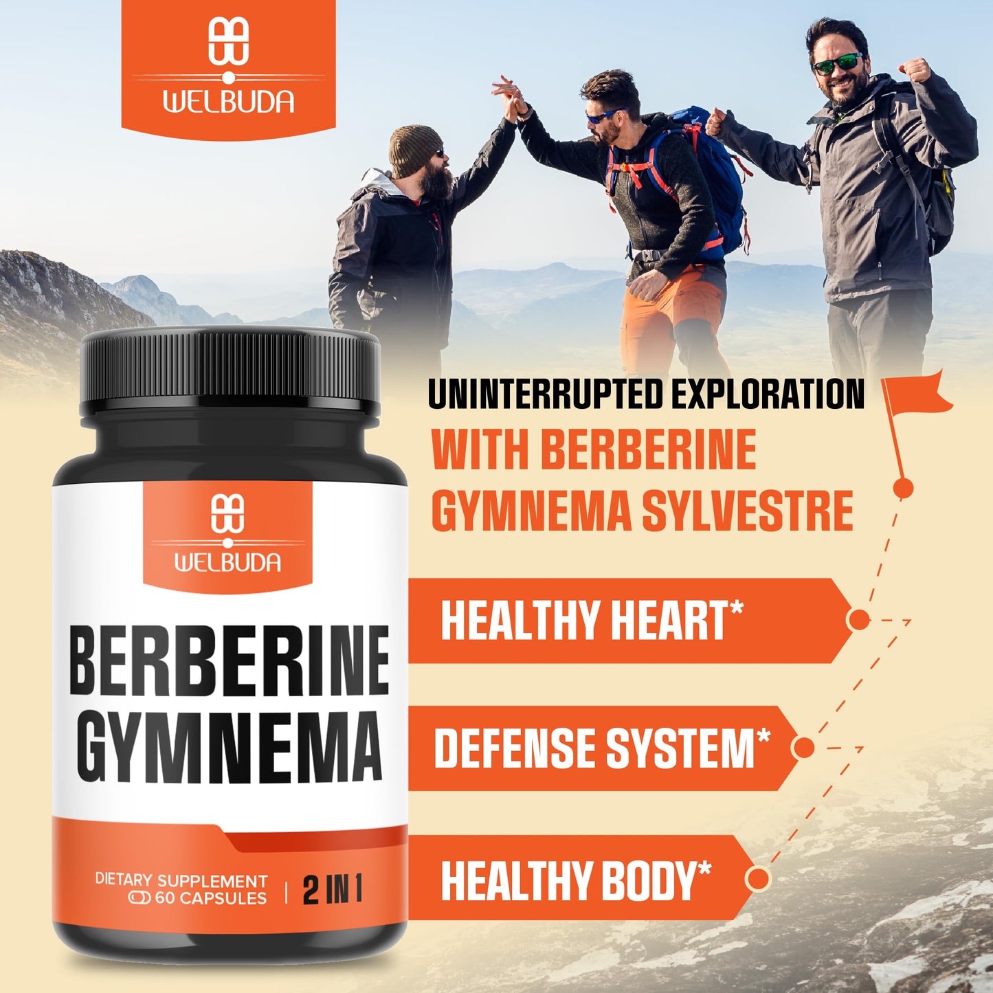 WELBUDA Berberine Supplement with Organic Gymnema Sylvestre Leaf Capsules 60 Count