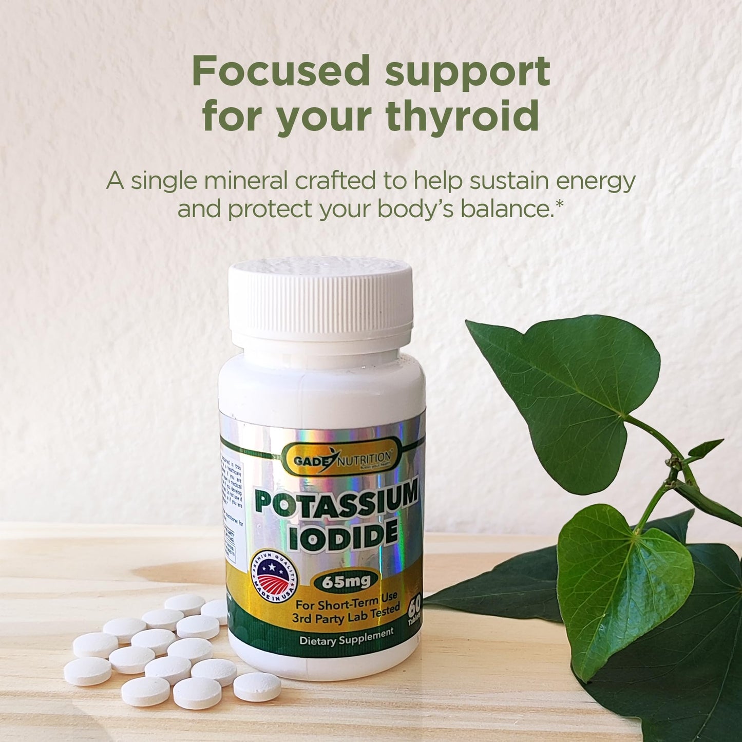 GADE NUTRITION BOOST YOUR HEALTH Potassium Iodide 65 mg Per Serving Dietary Supplement, Thyroid Support, 60 Tablets