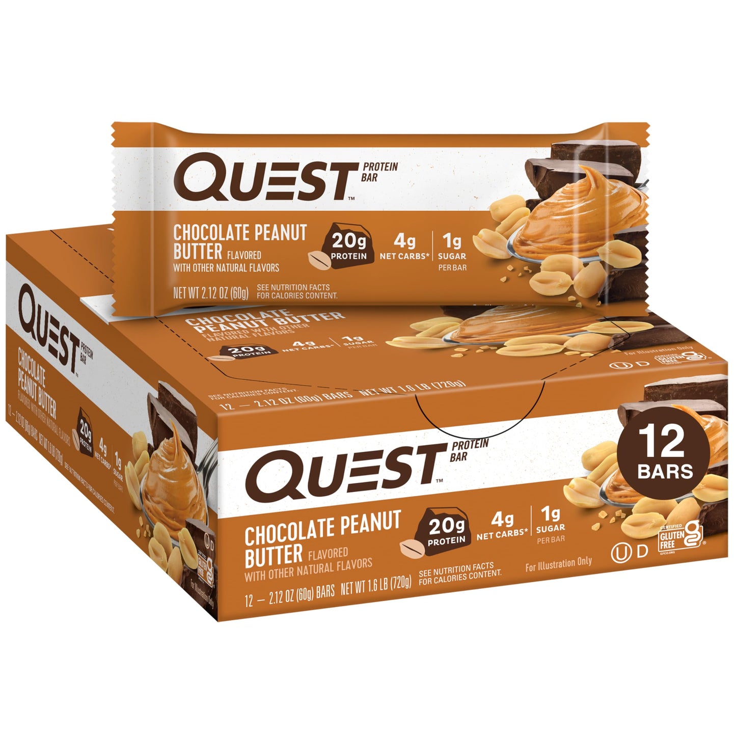 Quest Chocolate Peanut Butter Bars, 12 Count