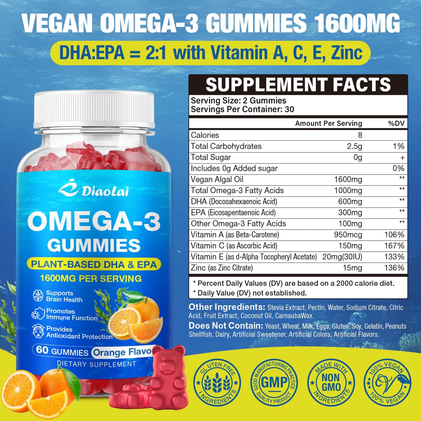 DIAOLAI Vegan Omega-3 Gummies 2-Pack