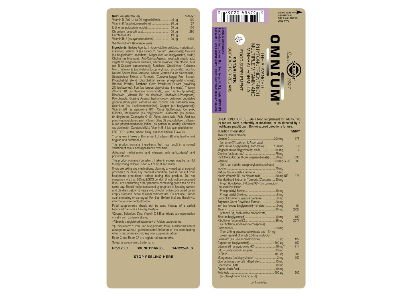 Solgar Omnium Phytonutrient Complex + Multi-Vitamin & Mineral Formula 90 Tablets