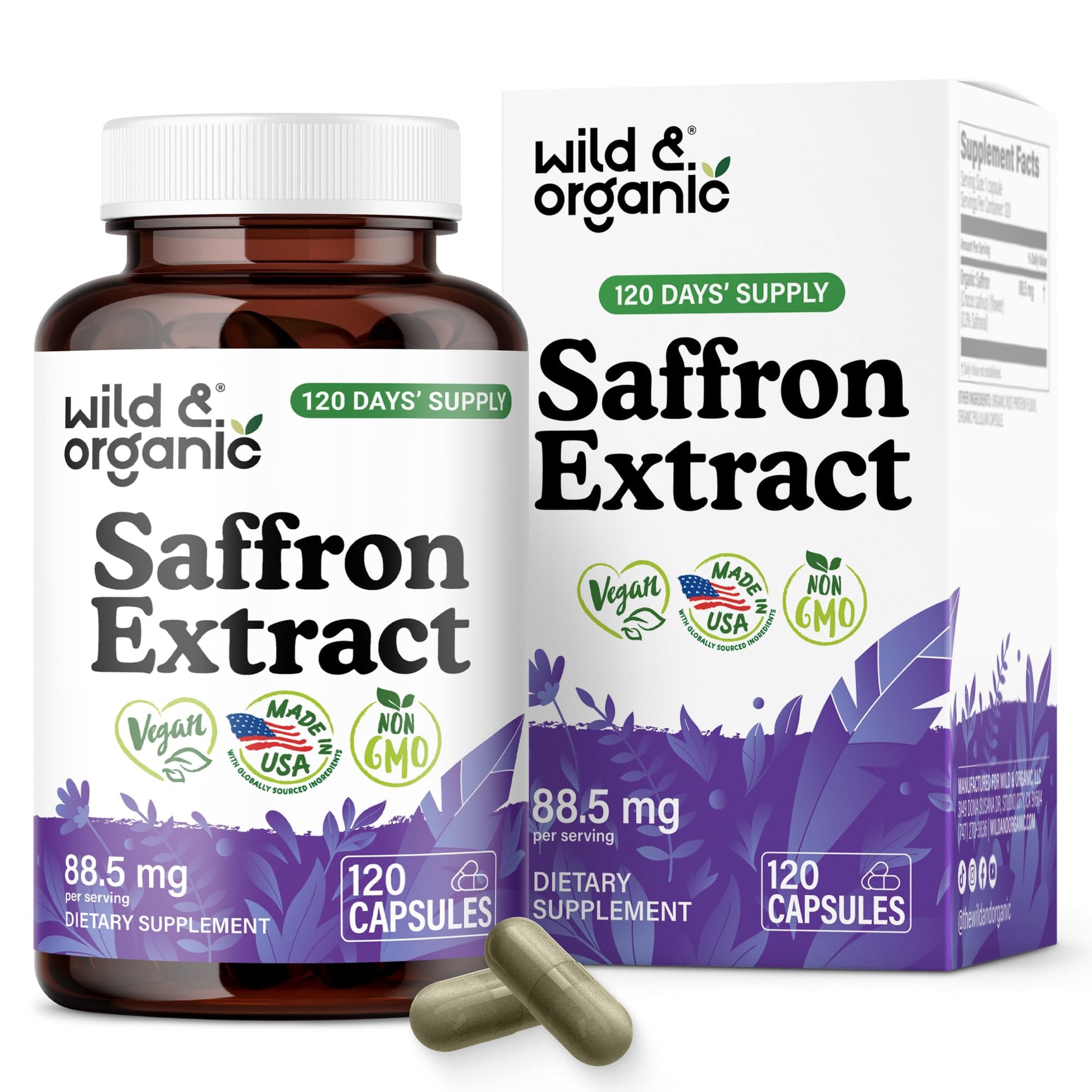 Wild & Organic Saffron Capsules 88.5 mg, 120 Capsules