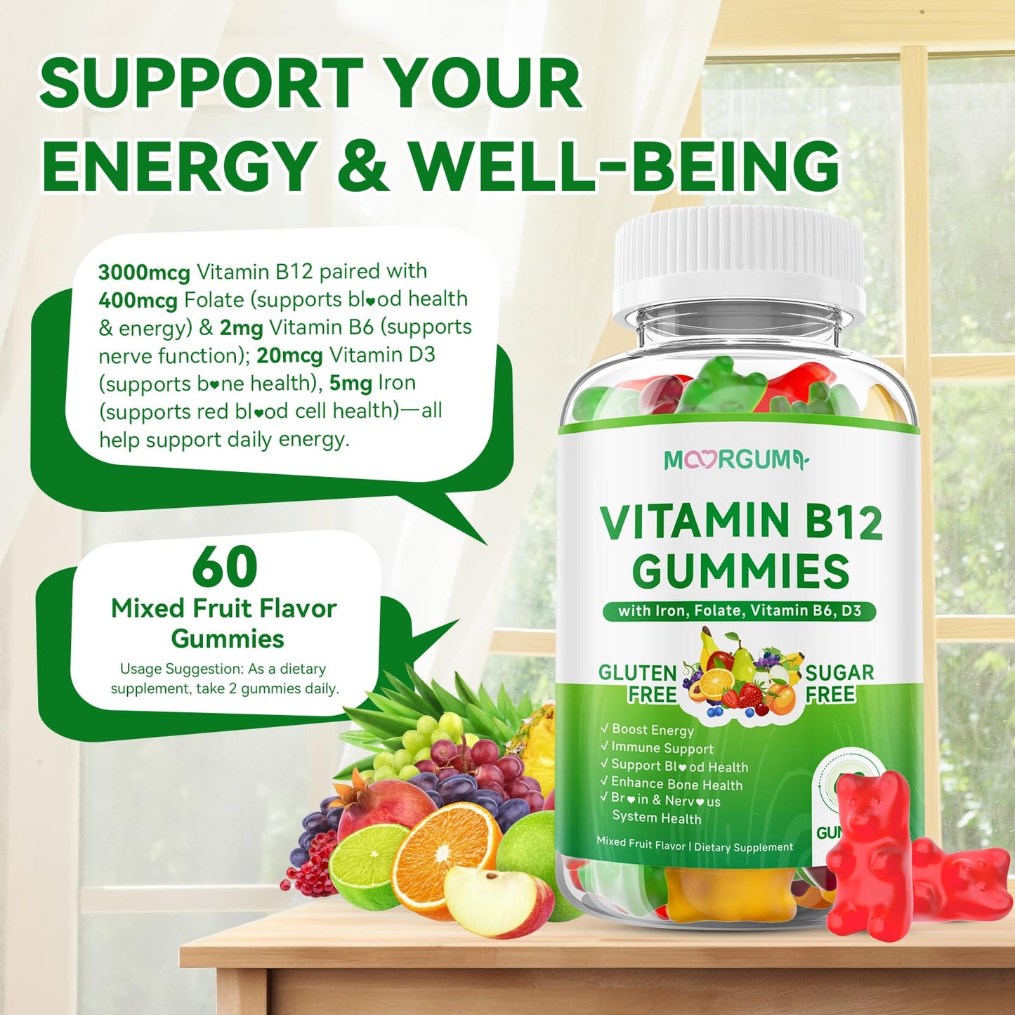 MOORGUMY Methyl B-12 3000mcg Gummies, 120 Count