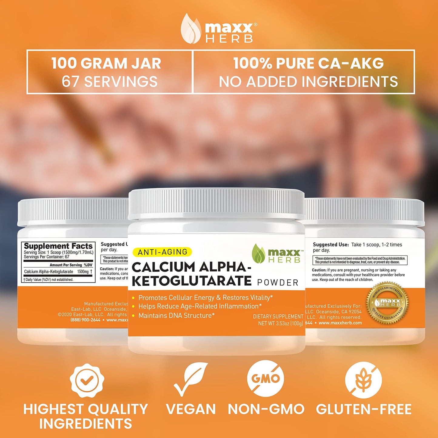 Maxx Herb Calcium AKG Pure Calcium Alpha-Ketoglutarate Powder (Ca-AKG), 3.53 oz