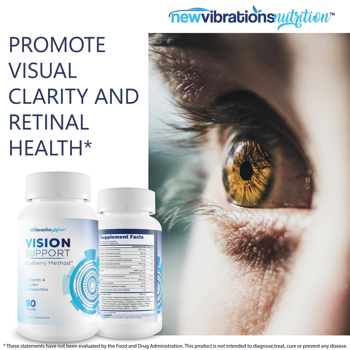 New Vibrations Nutrition Vision Support Blueberry Method 90 Capsules