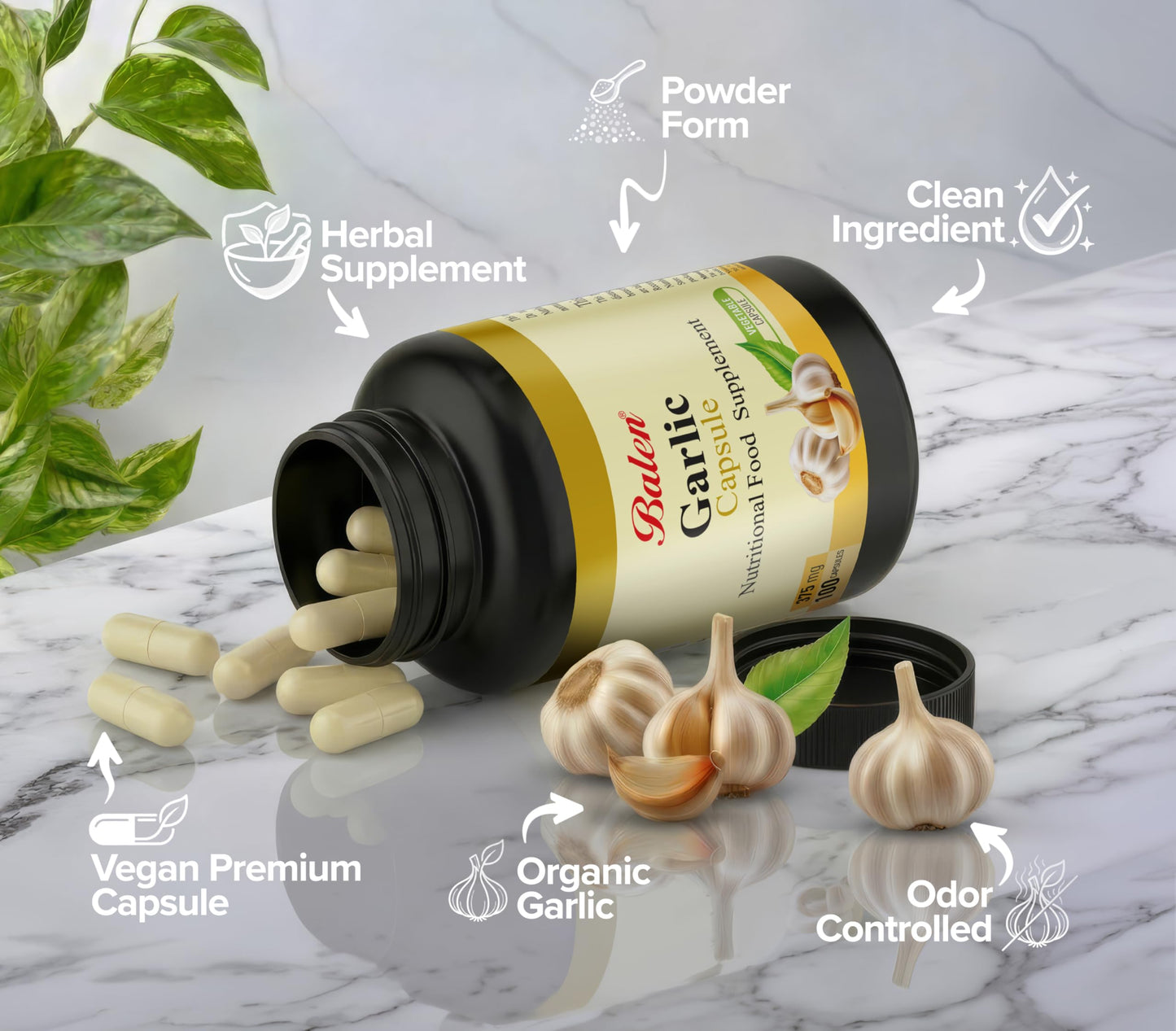 Balen Organic Garlic Powder Soft Capsules 100 Count