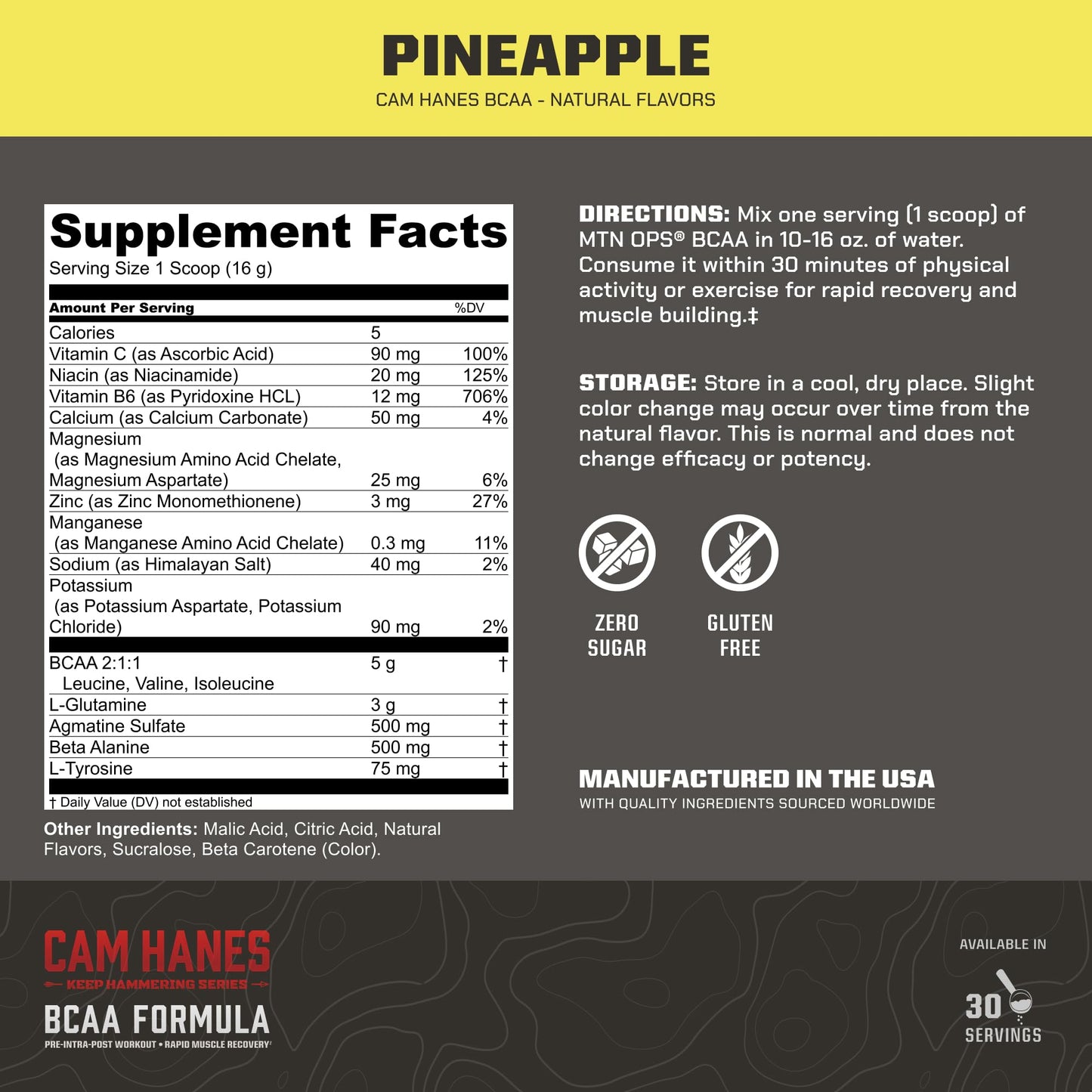 MTN OPS BCAA Powder for Muscle Recovery, Pineapple, 14.5
