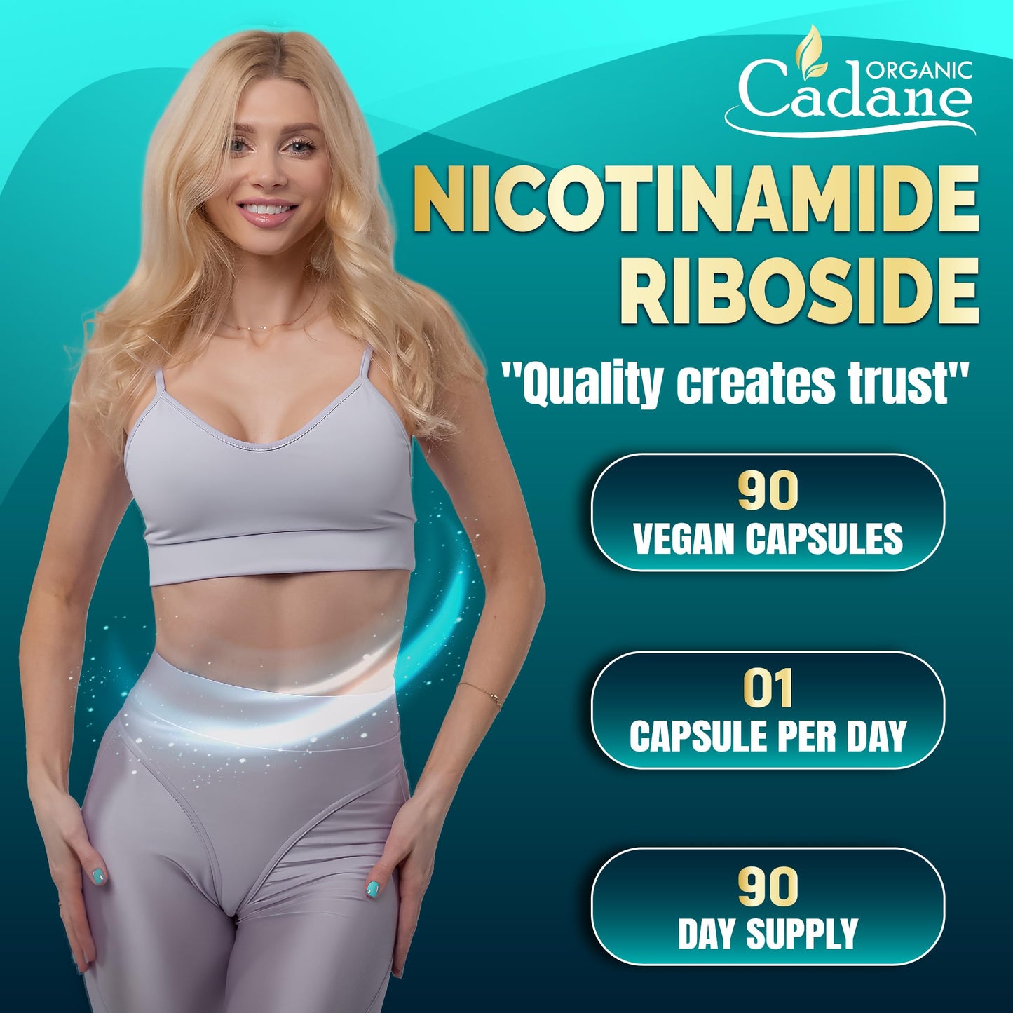 Organic Cadane Nicotinamide Riboside Supplement Capsules, 90 Count