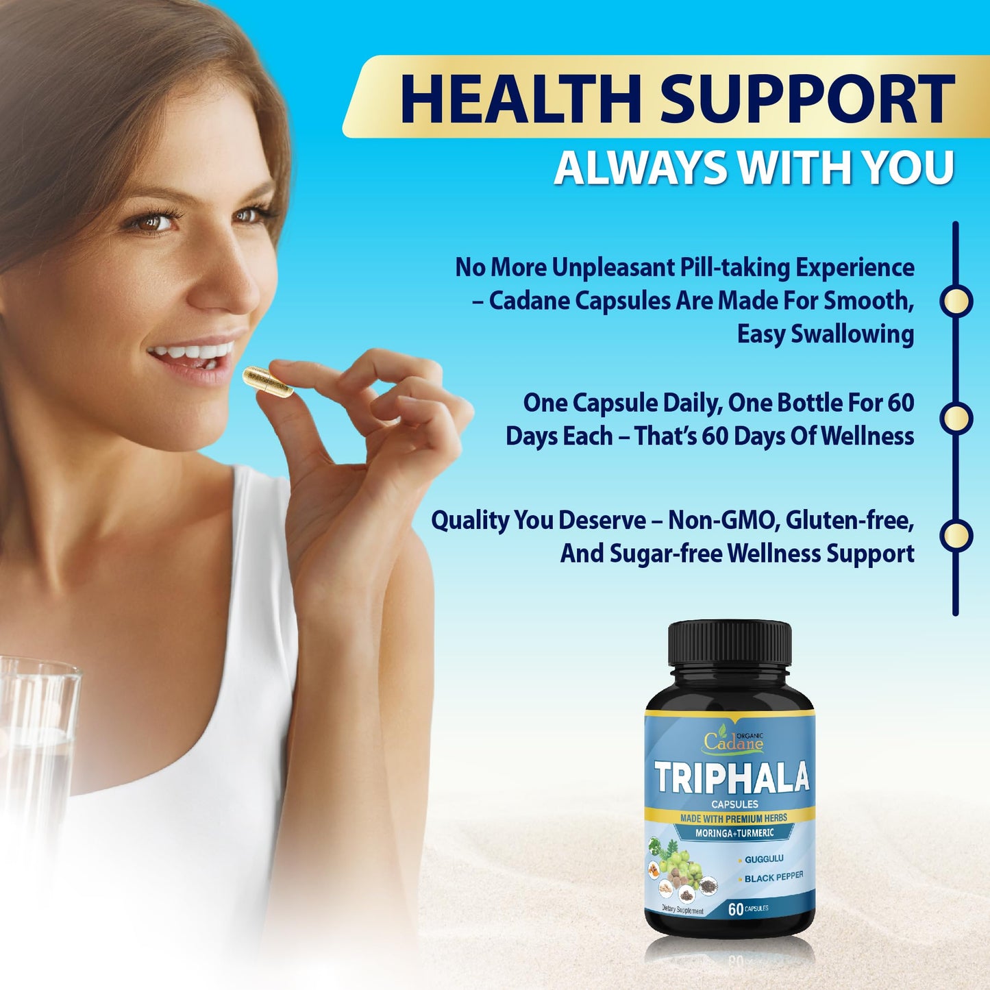 Organic Cadane Triphala Extract Capsules 60 Count