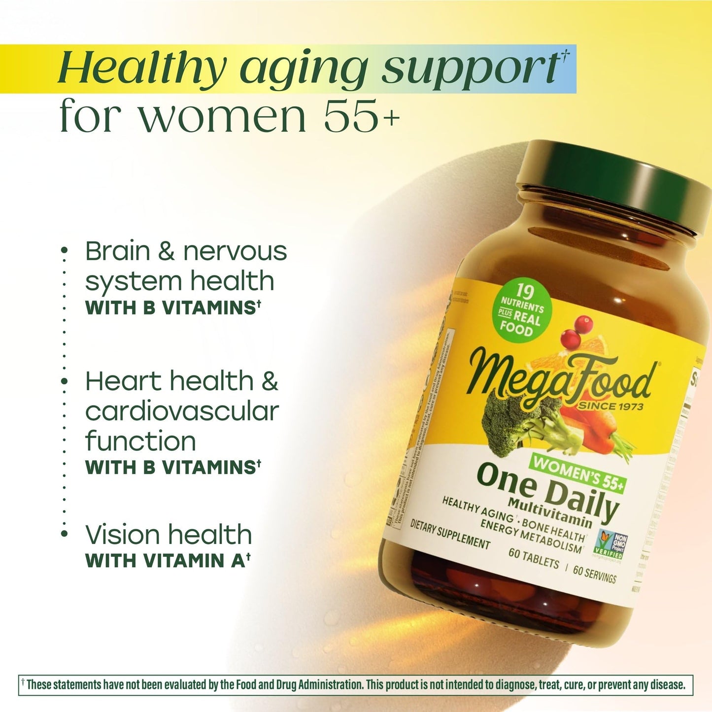 MegaFood Multivitamin for Women 55+ One Daily Women's Multivitamin with Vitamin D3, C, Zinc & Bioavailable Vitamin B12 & Folate, Healthy Aging, Brain & Bone Health, Vegetarian, 90 Tablets